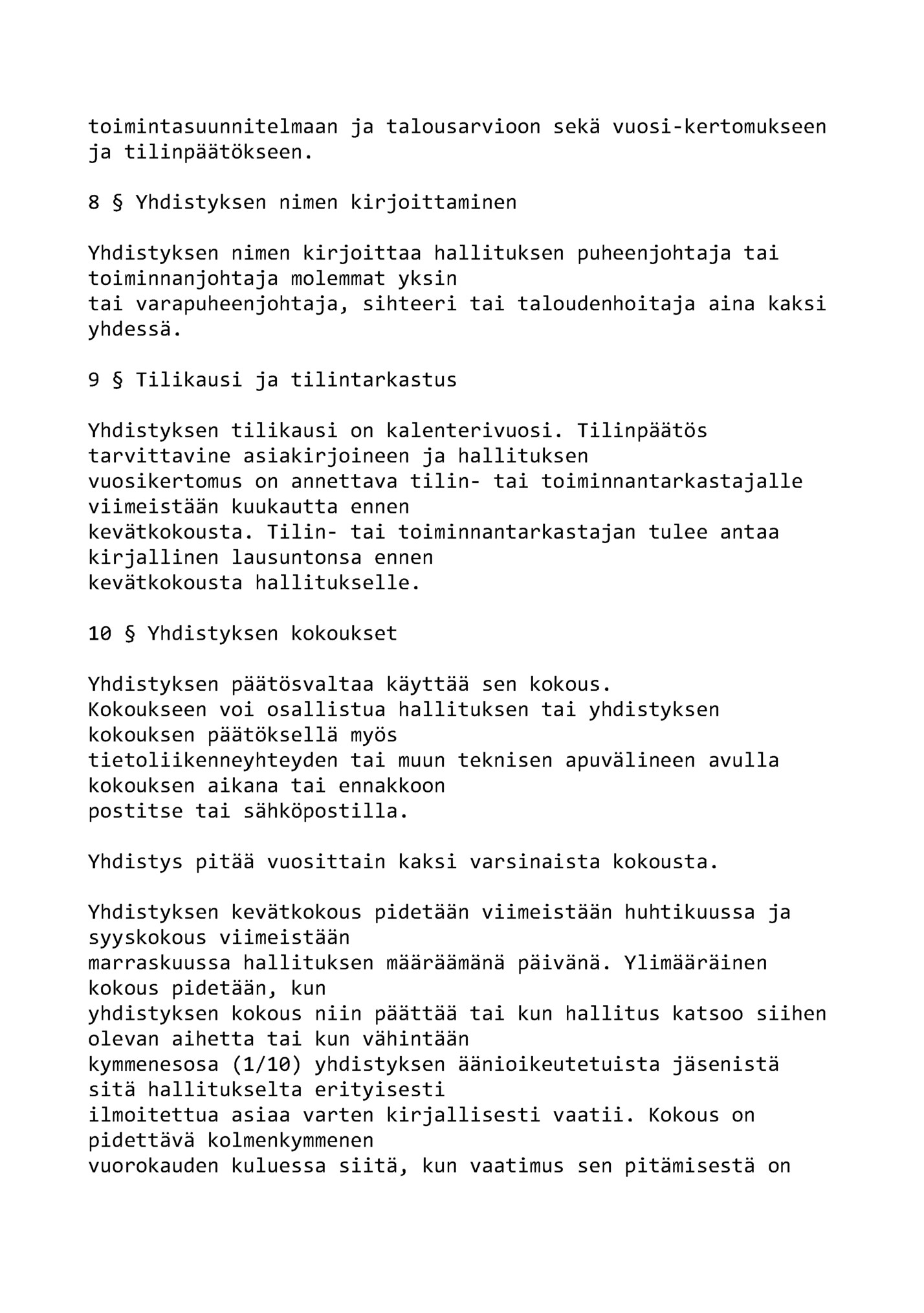 toimintasuunnitelmaan ja talousarvioon sekä vuosi-kertomukseen