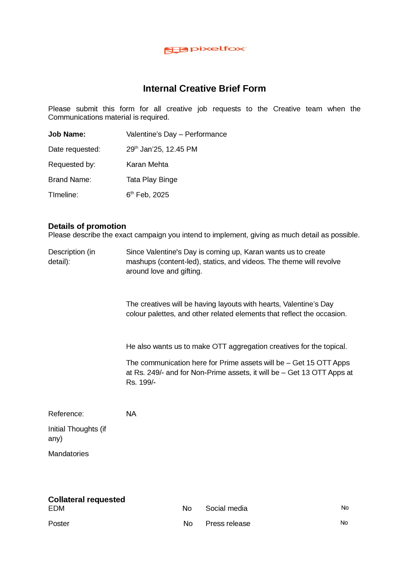 Internal Creative Brief Form