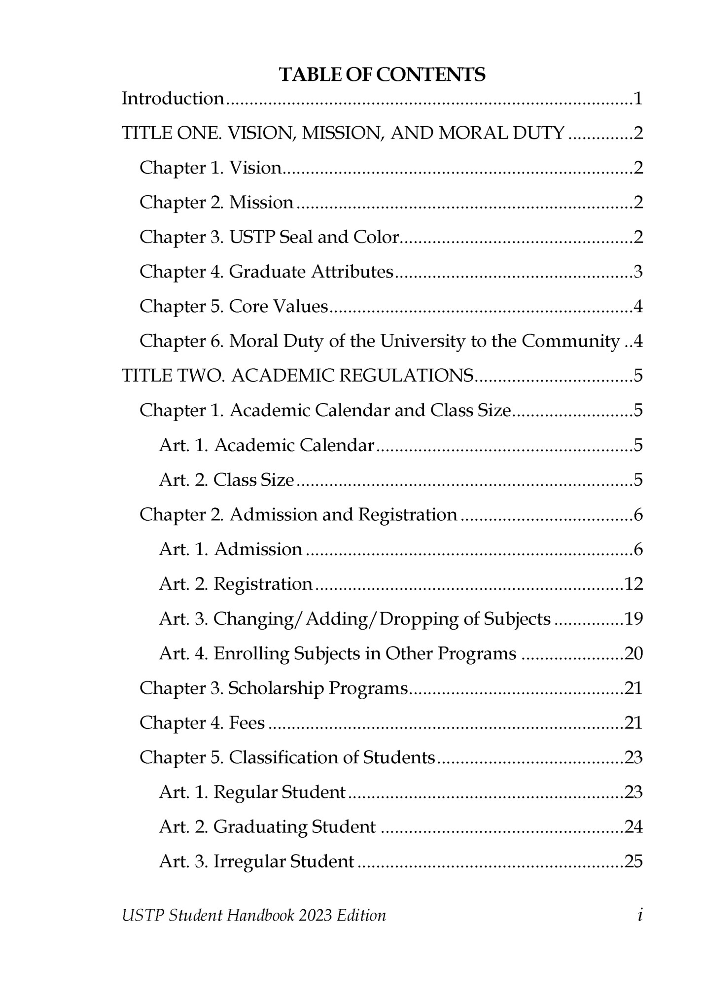 TABLE OF CONTENTS