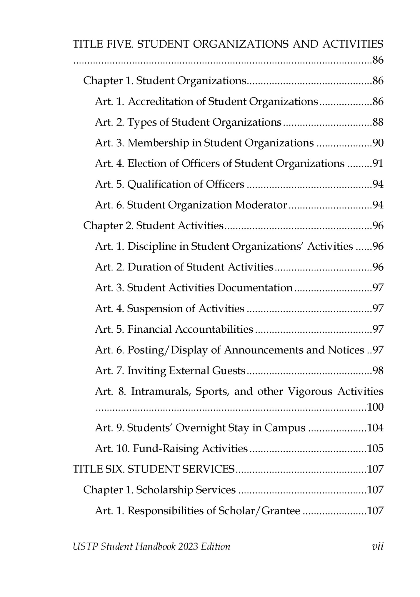 TITLE FIVE. STUDENT ORGANIZATIONS AND ACTIVITIES