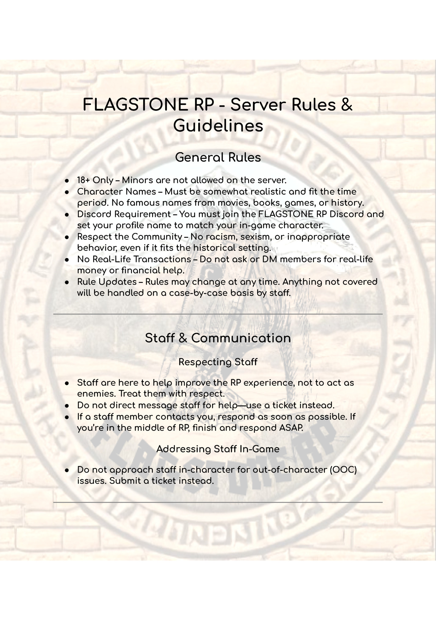 FLAGSTONE RP - Server Rules &