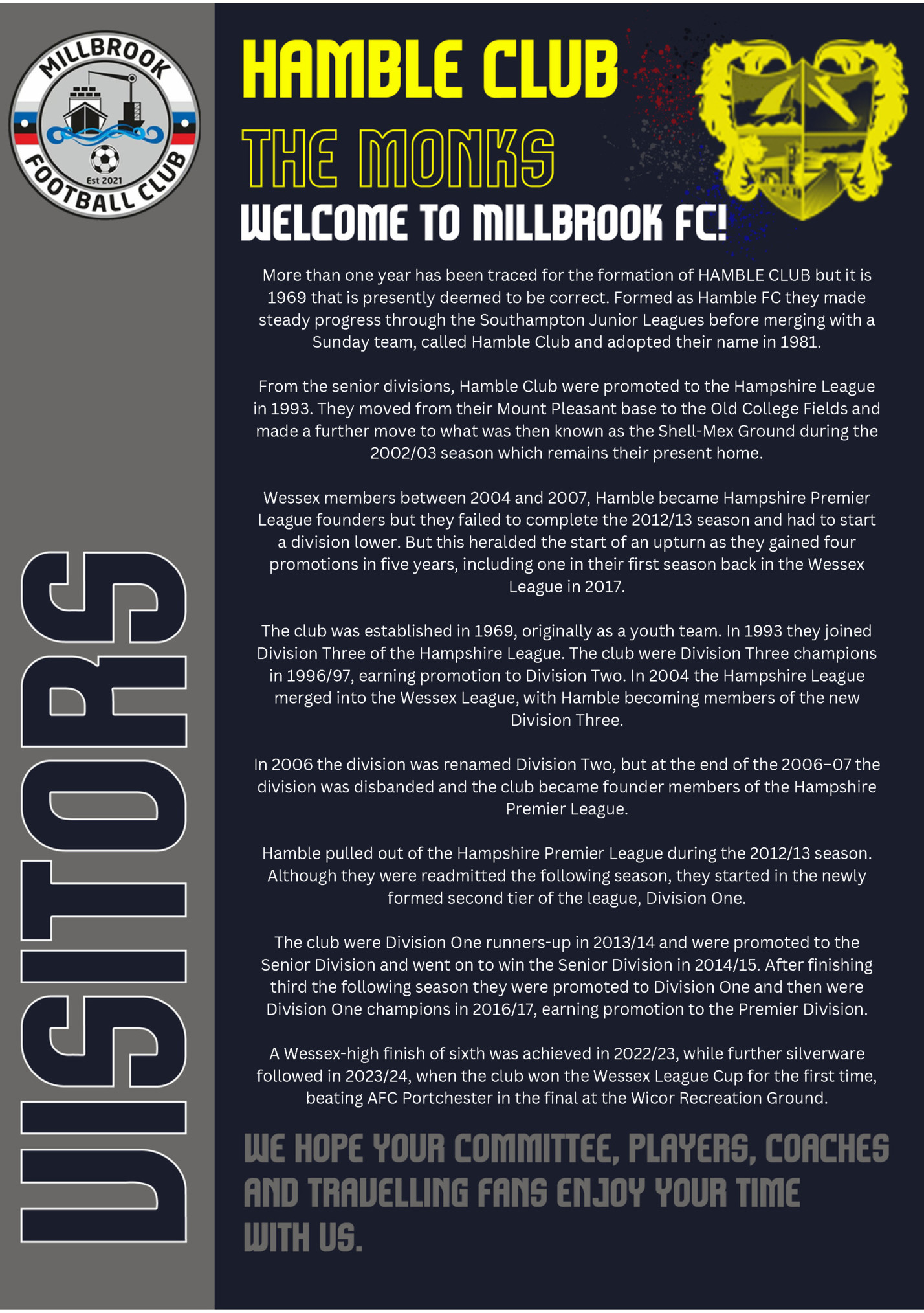 AFC Portchester,has been traced for the formation of HAMBLE CLUB but it is