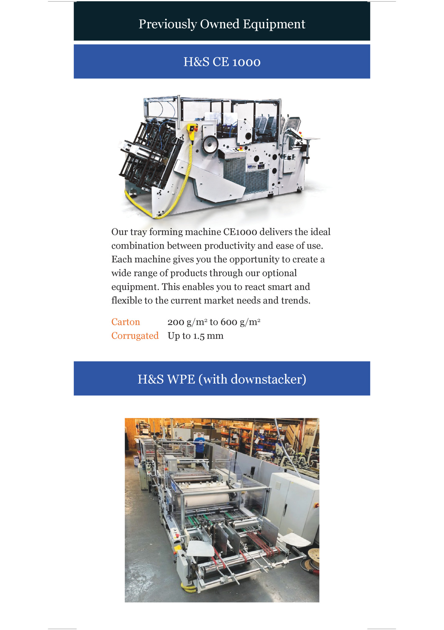 Previously Owned Equipment
