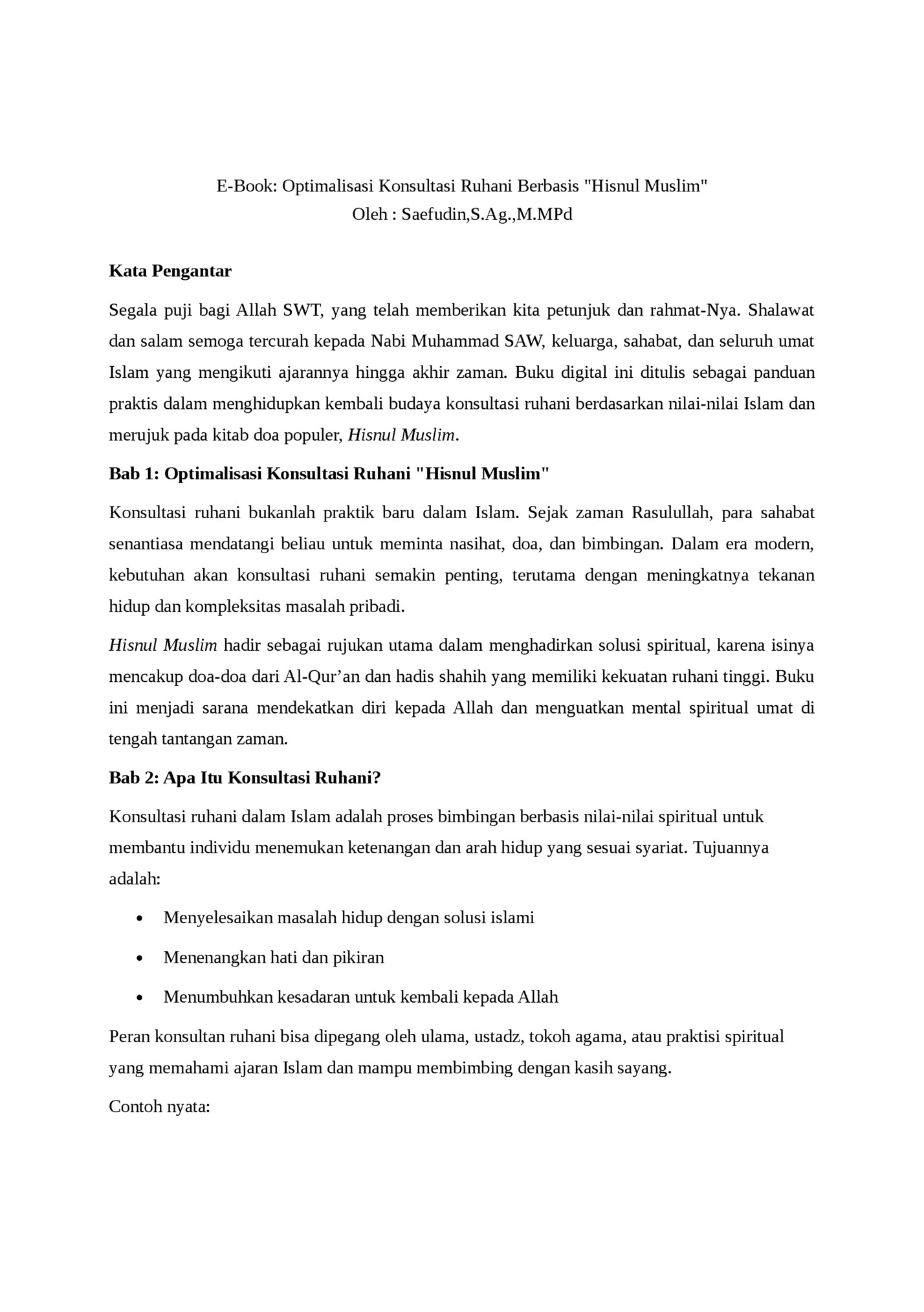 E-Book: Optimalisasi Konsultasi Ruhani Berbasis Hisnul Muslim