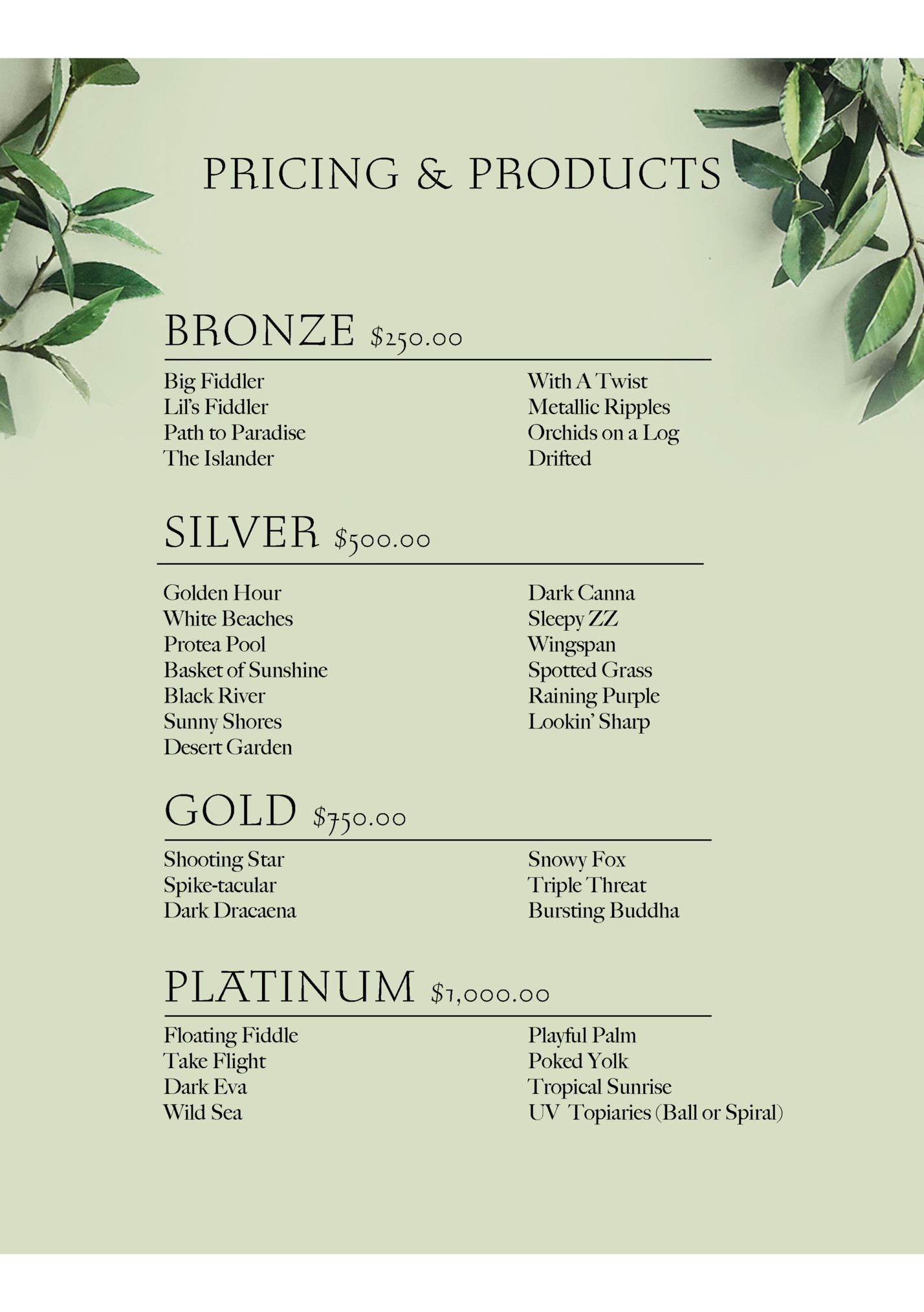 PRICING & PRODUCTS