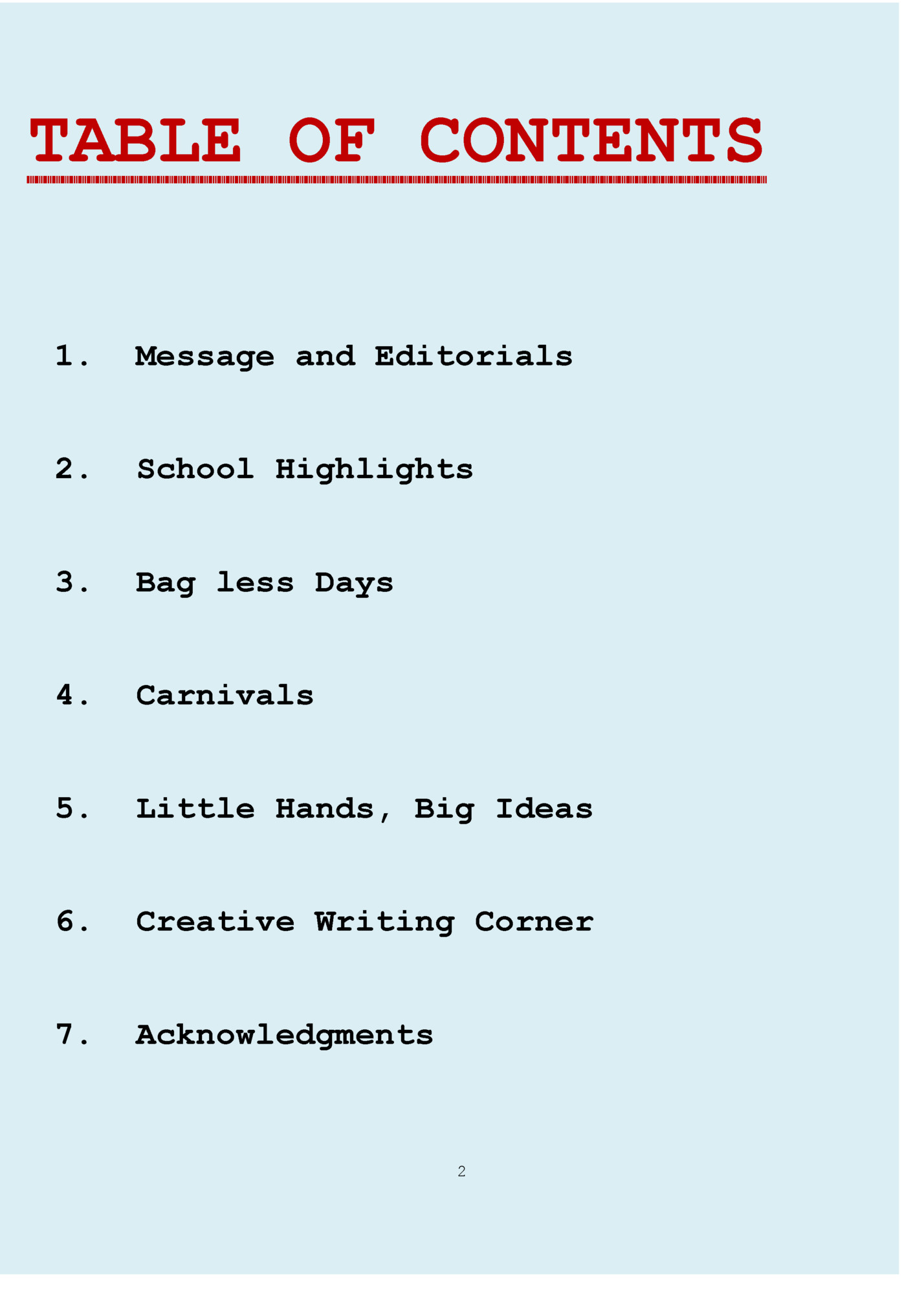 TABLE OF CONTENTS