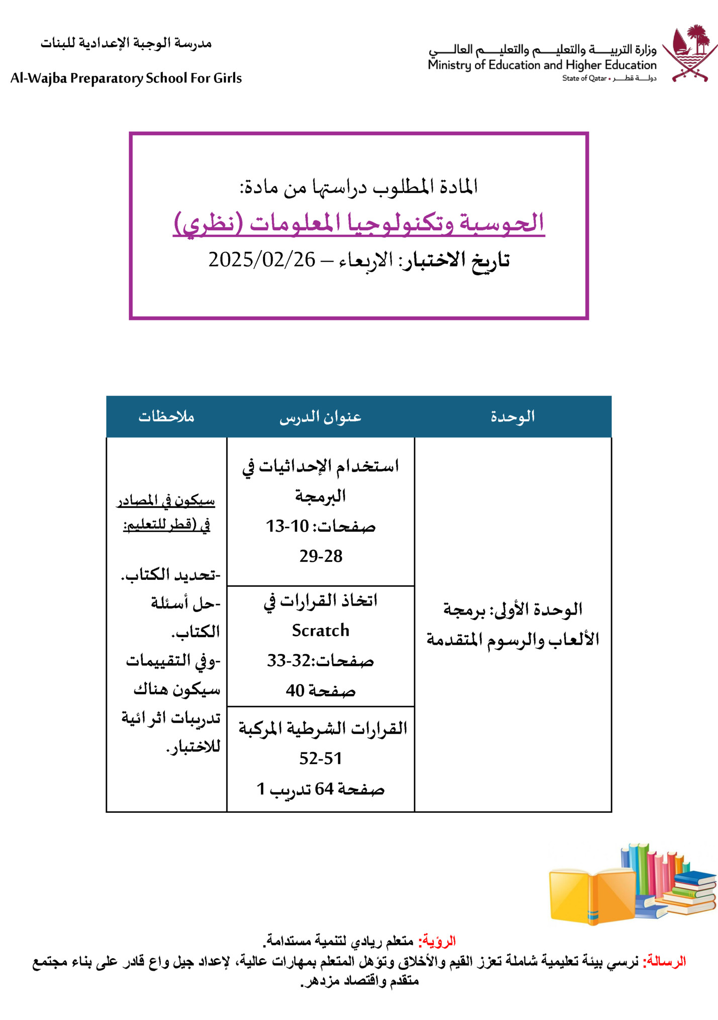 ‫مدرسة الوجبة اإلعدادية للبنات‬
