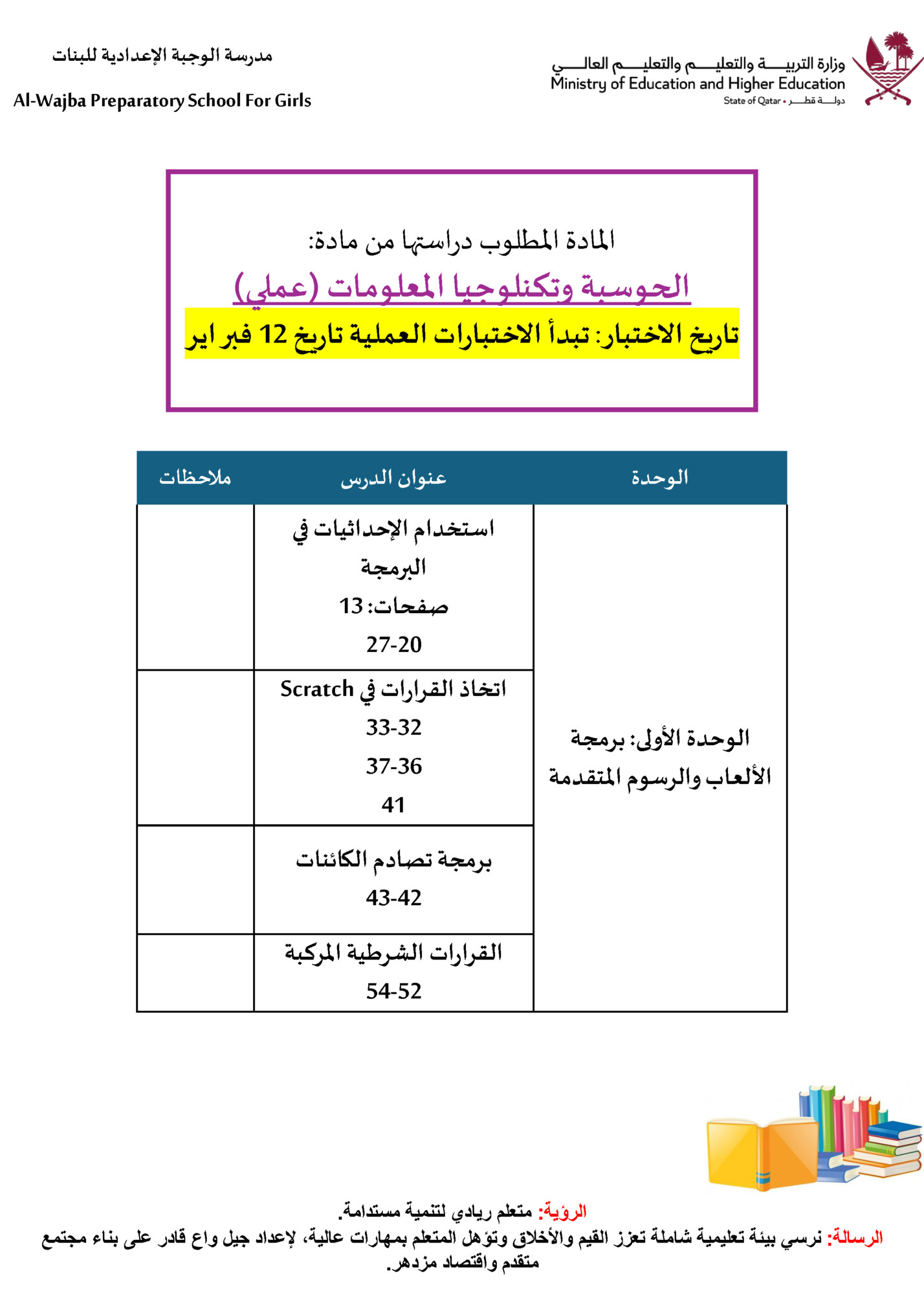 ‫مدرسة الوجبة اإلعدادية للبنات‬