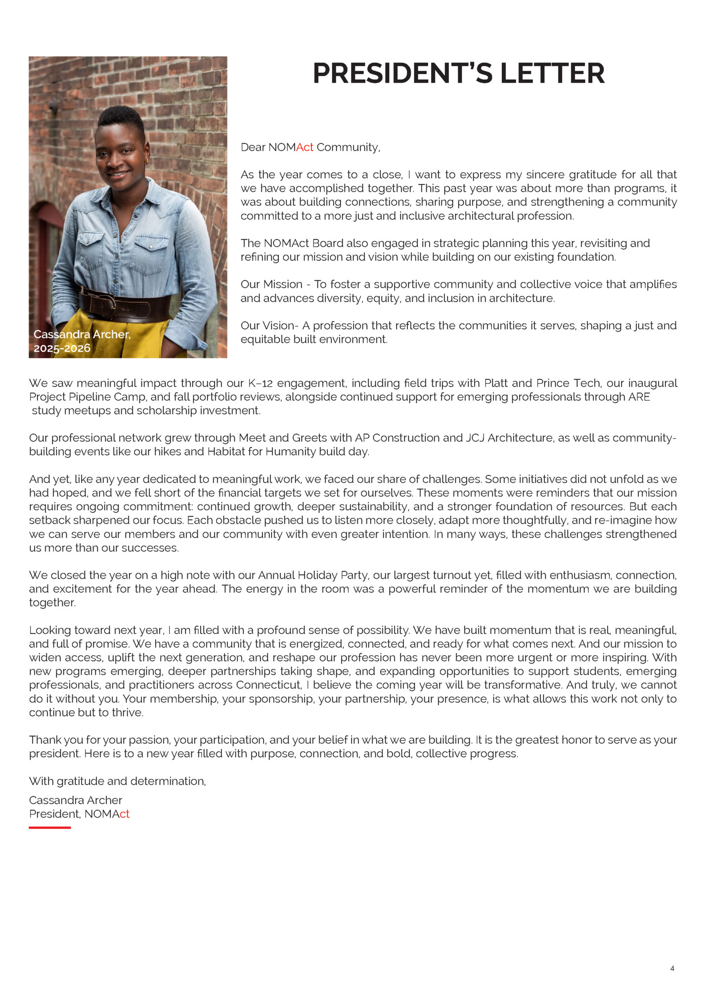 PRESIDENT’S LETTER