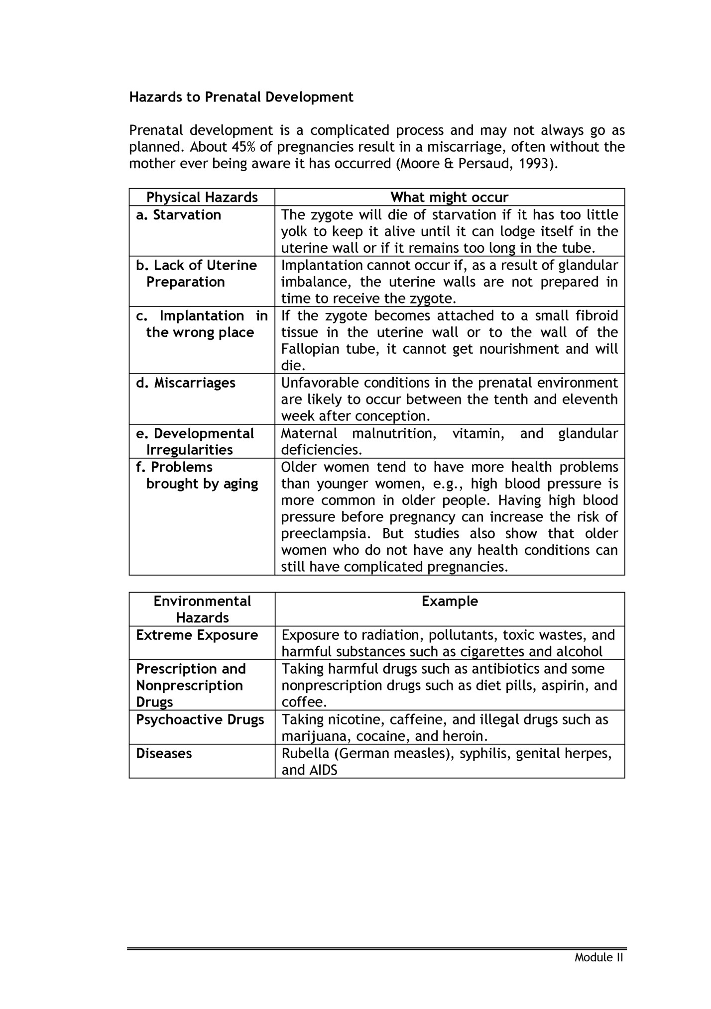 Hazards to Prenatal Development