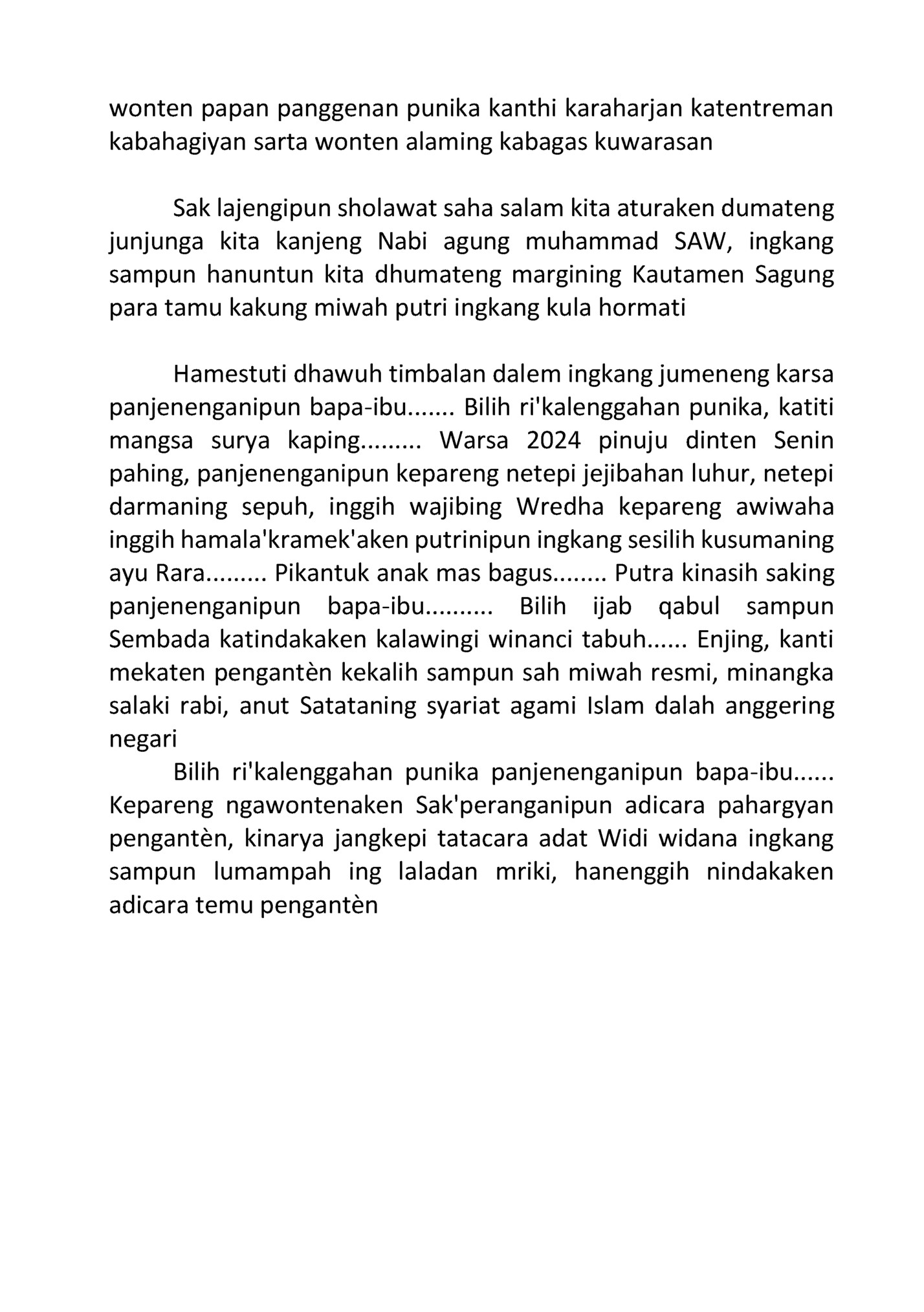 wonten papan panggenan punika kanthi karaharjan katentreman