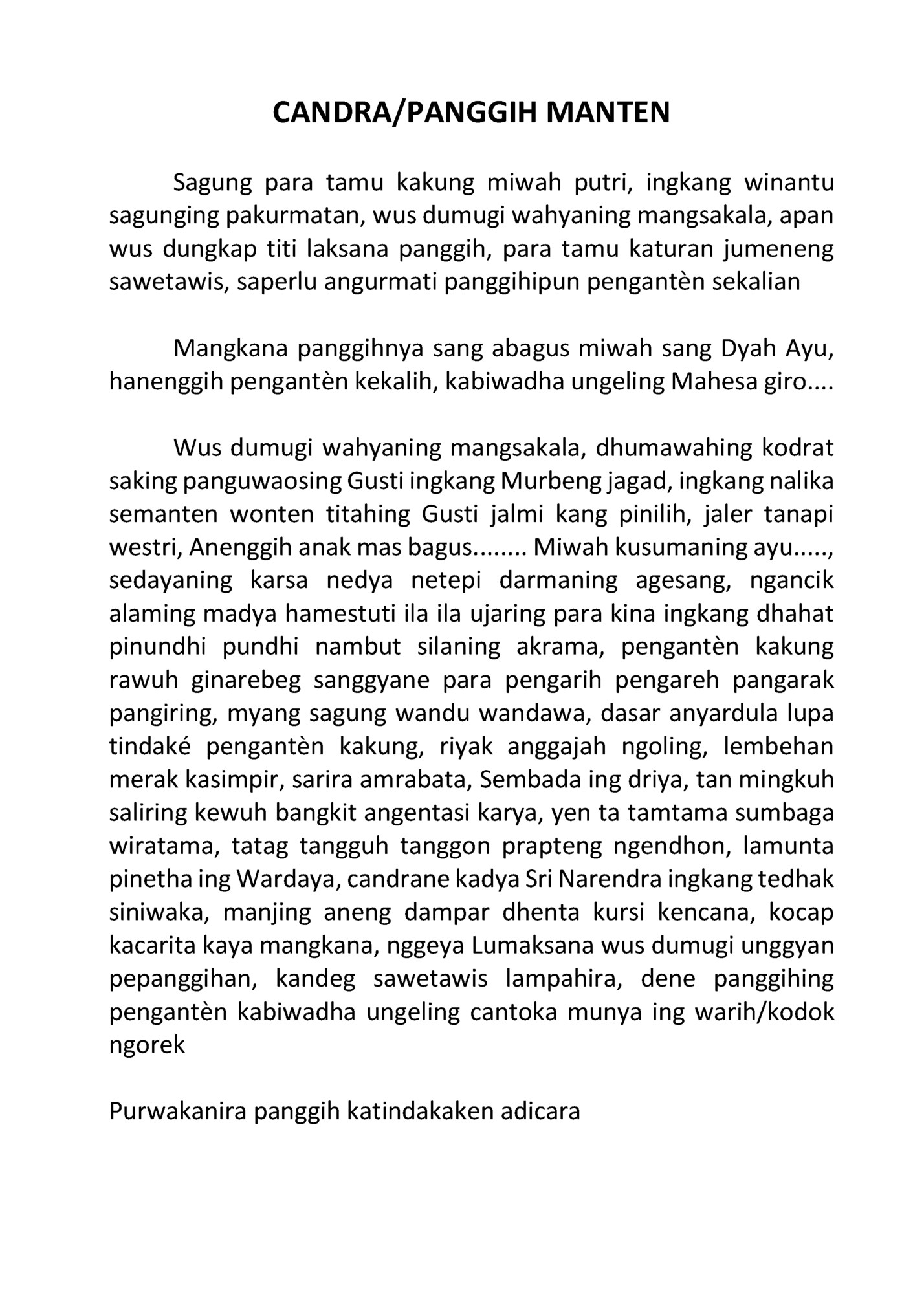 CANDRA/PANGGIH MANTEN