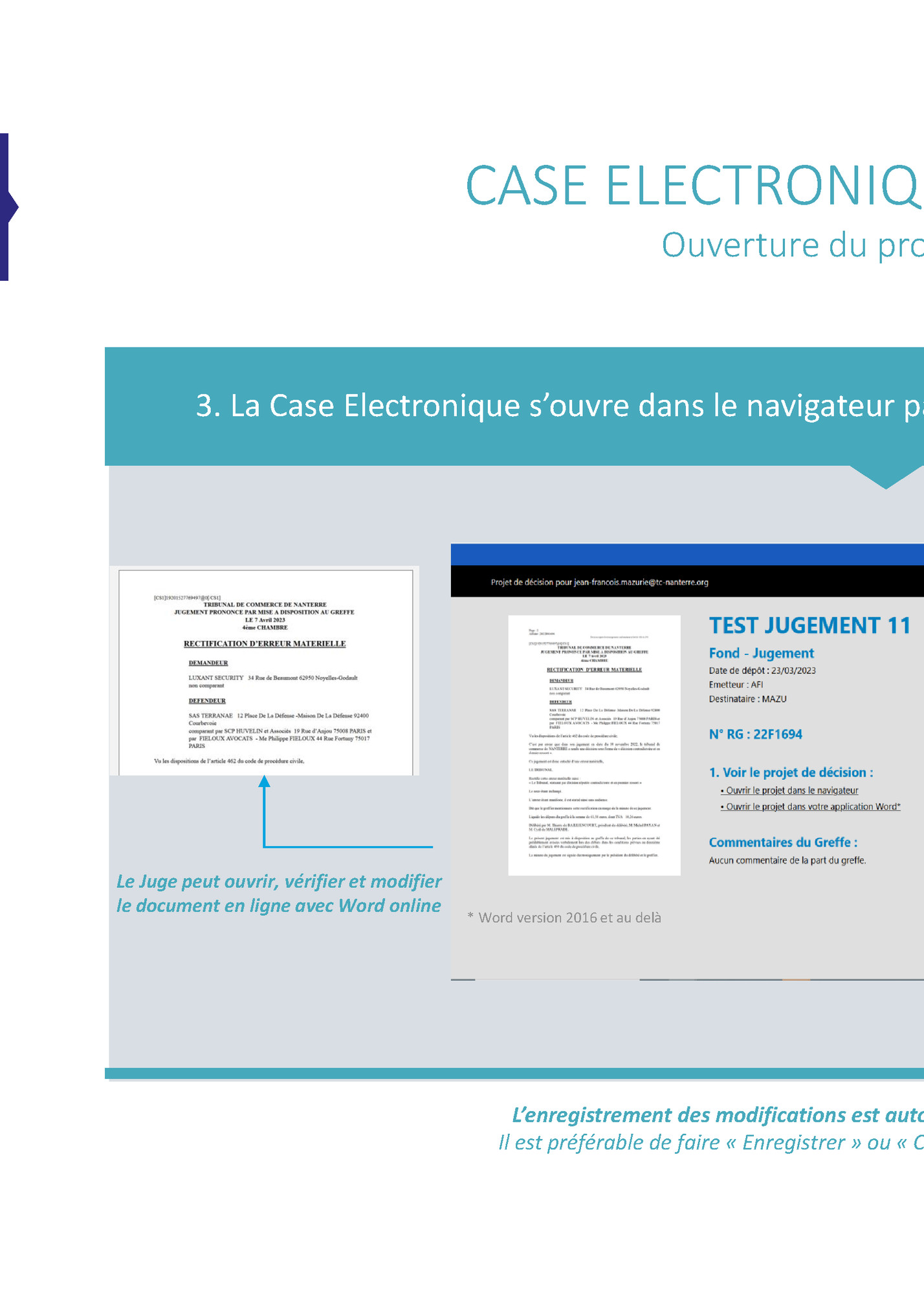 CASE ELECTRONIQUE « JUGEMENT »
