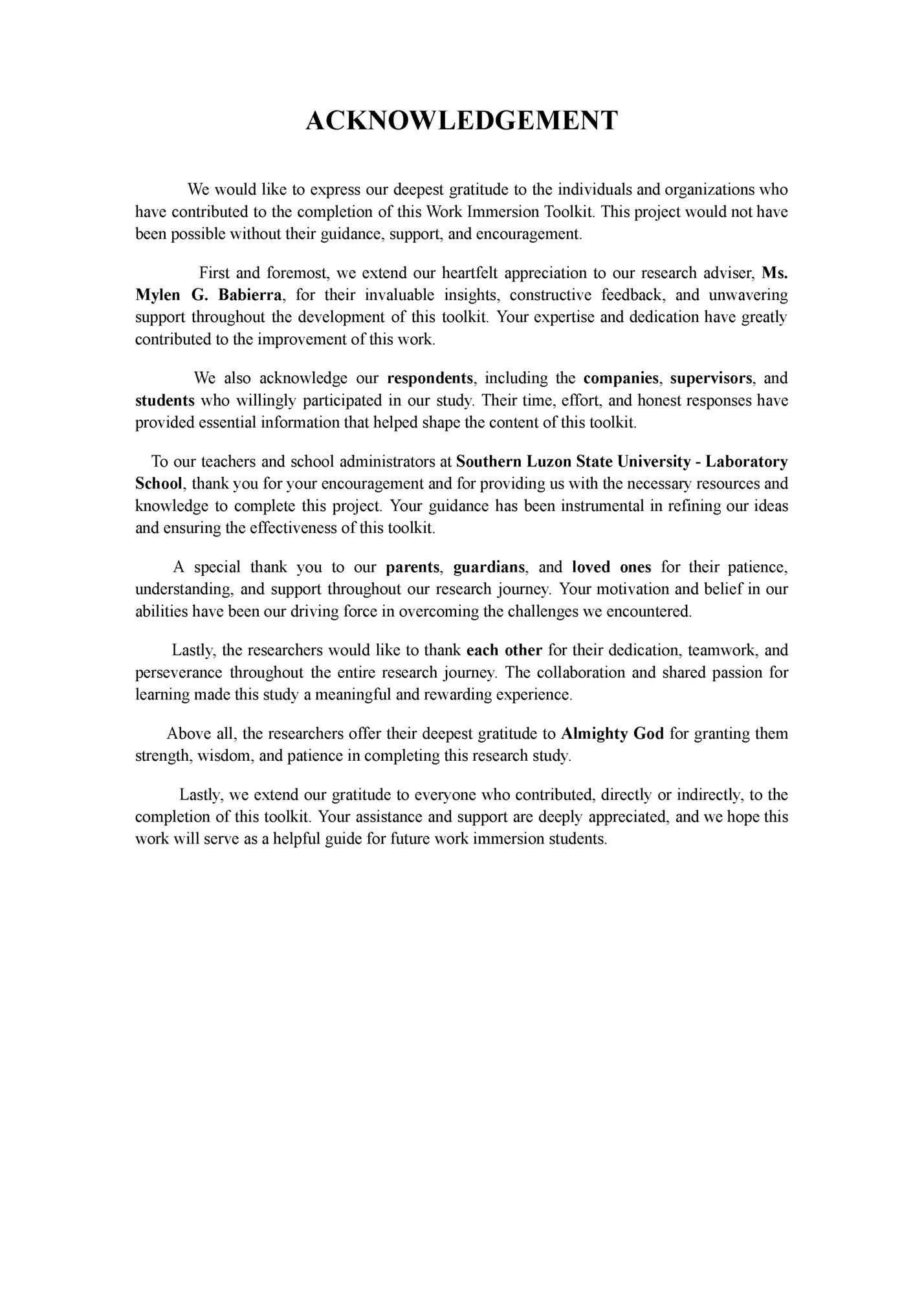 ACKNOWLEDGEMENT