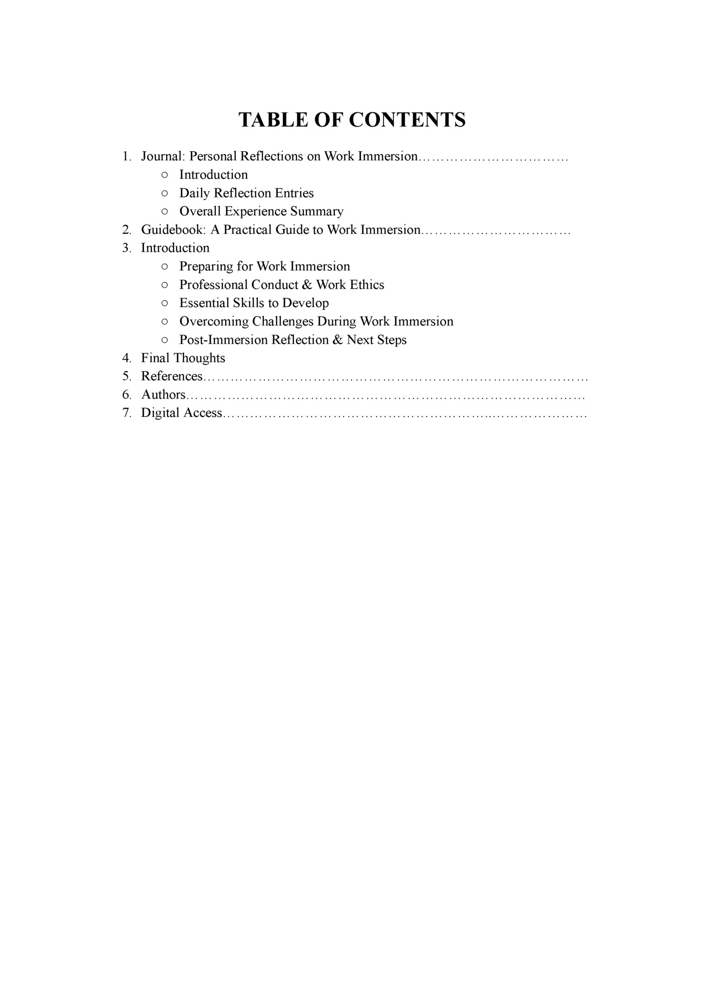 TABLE OF CONTENTS