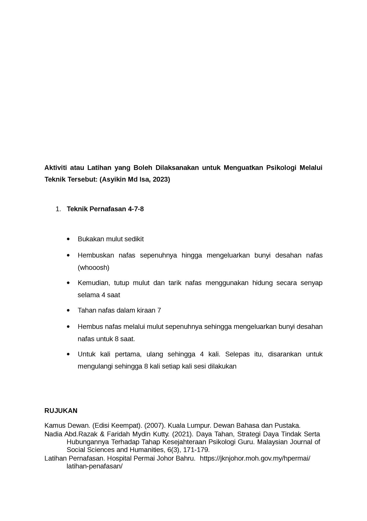 Aktiviti atau Latihan yang Boleh Dilaksanakan untuk Menguatkan Psikologi Melalui