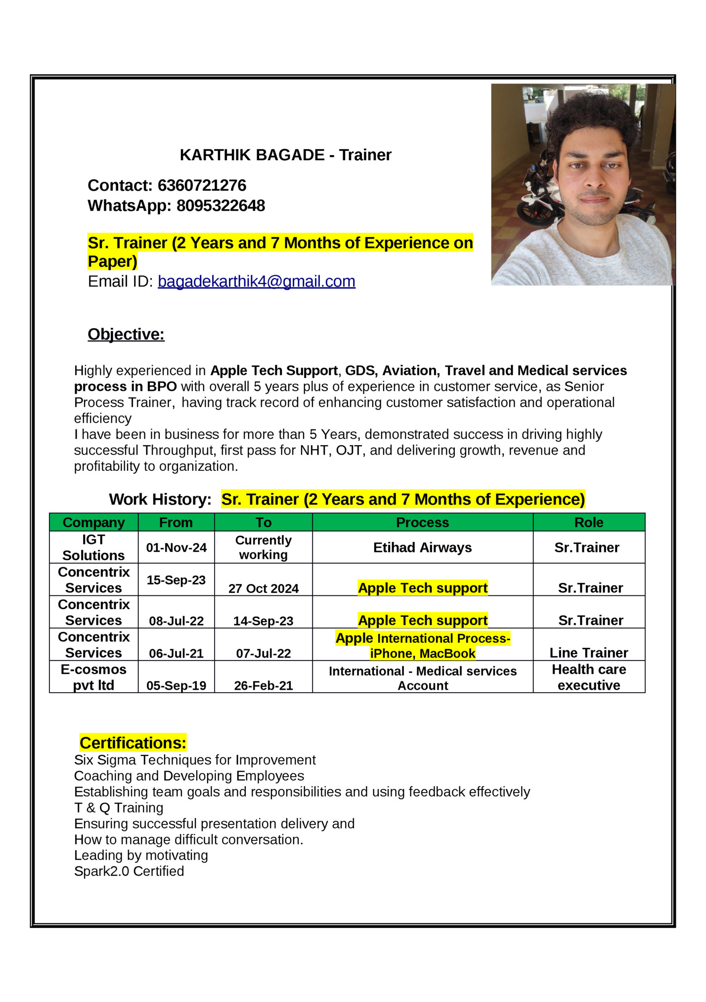 KARTHIK BAGADE - Trainer
