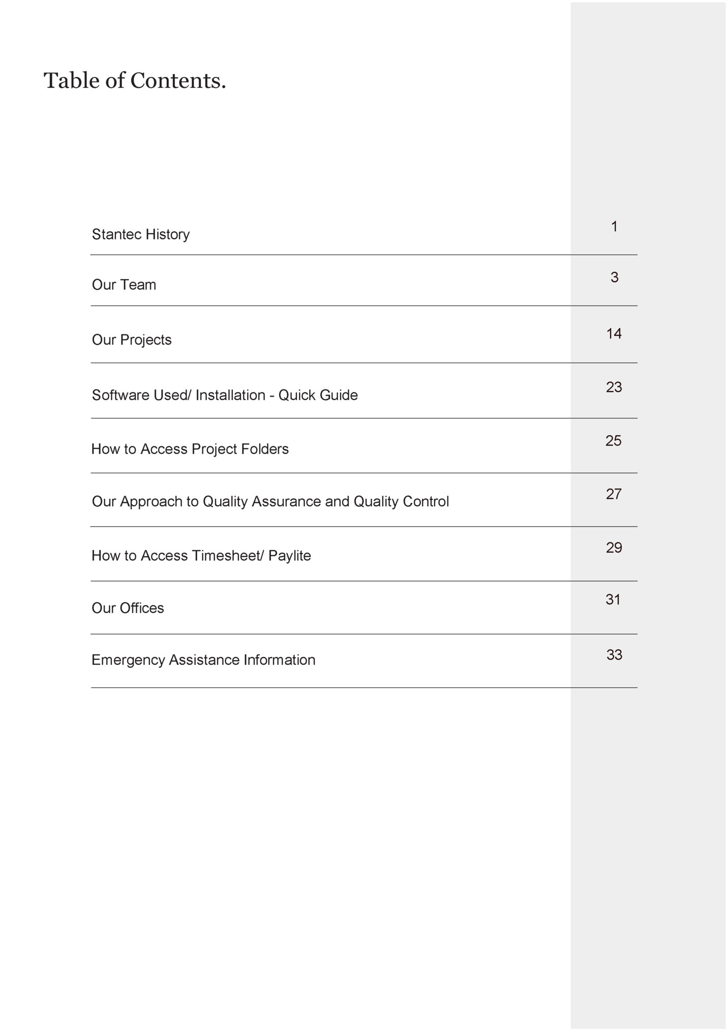 Table of Contents.