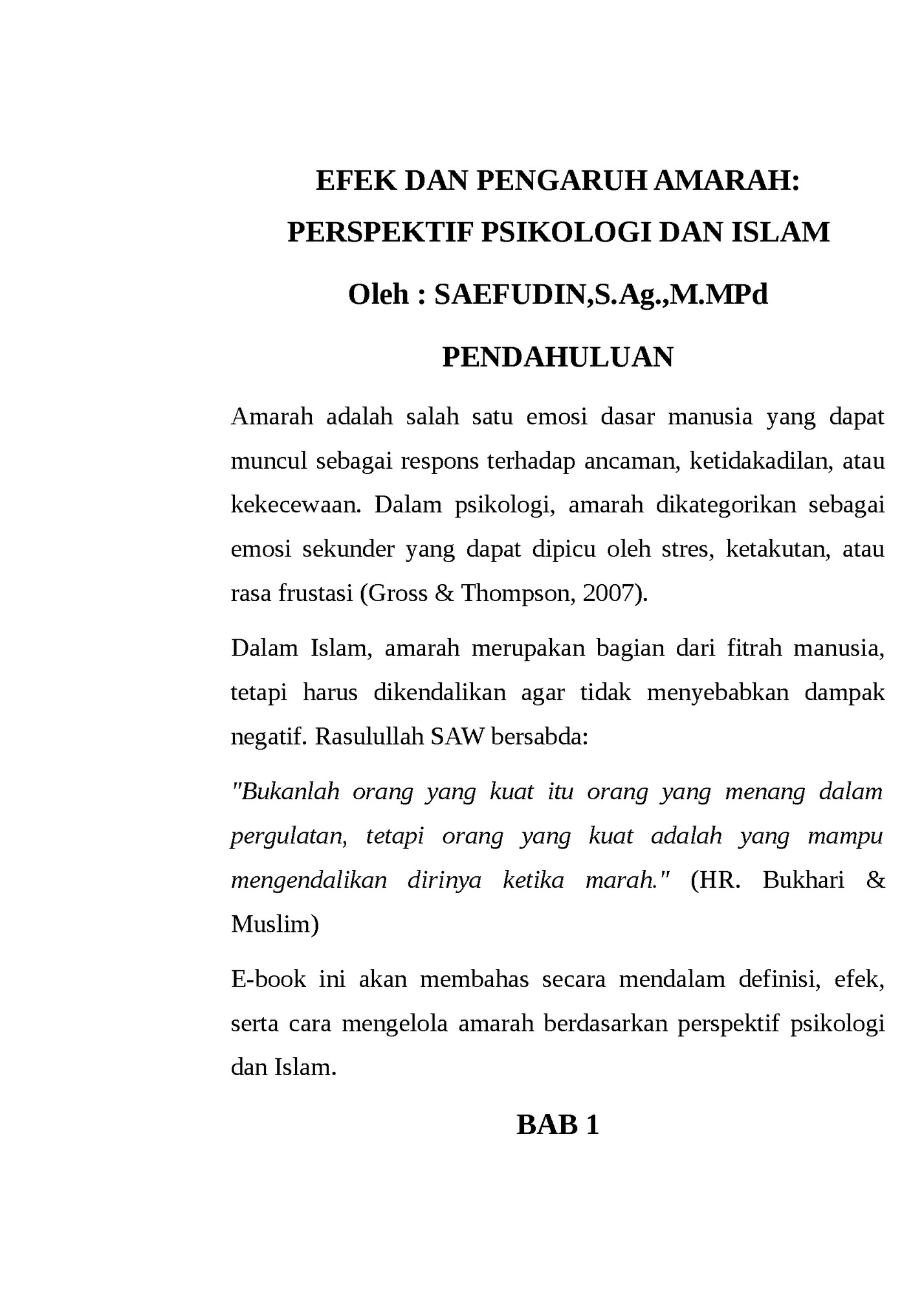 EFEK DAN PENGARUH AMARAH: