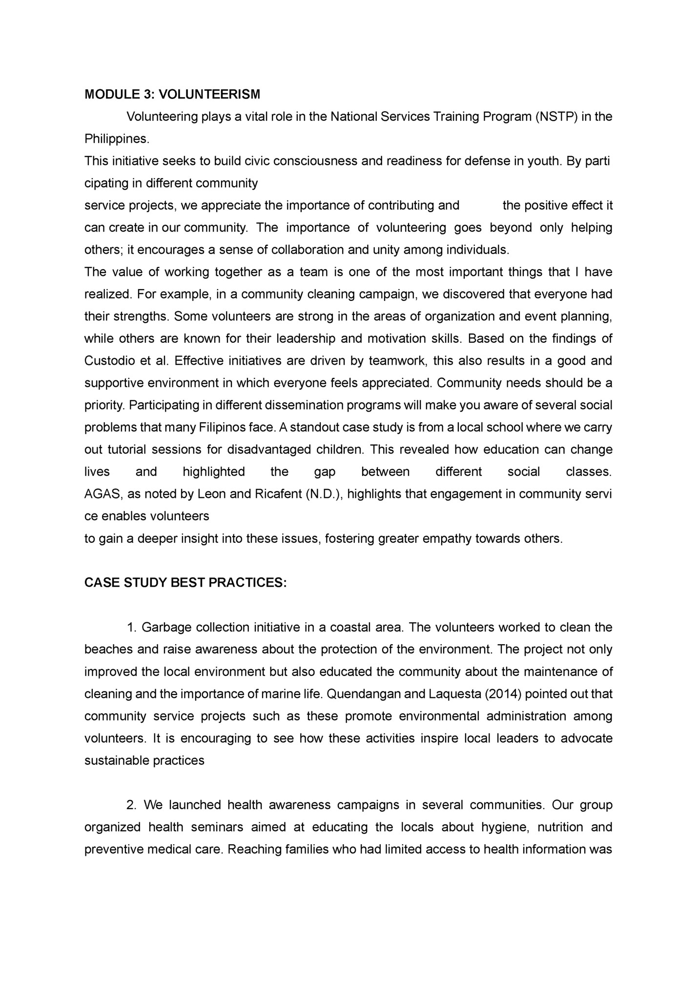 MODULE 3: VOLUNTEERISM