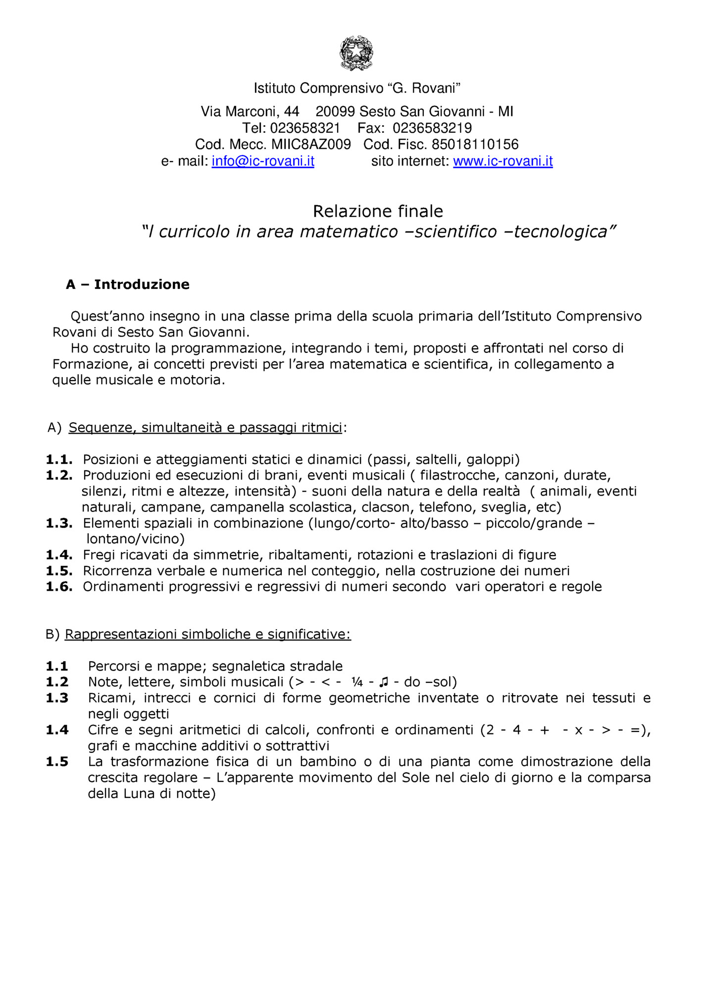 Istituto Comprensivo “G. Rovani”