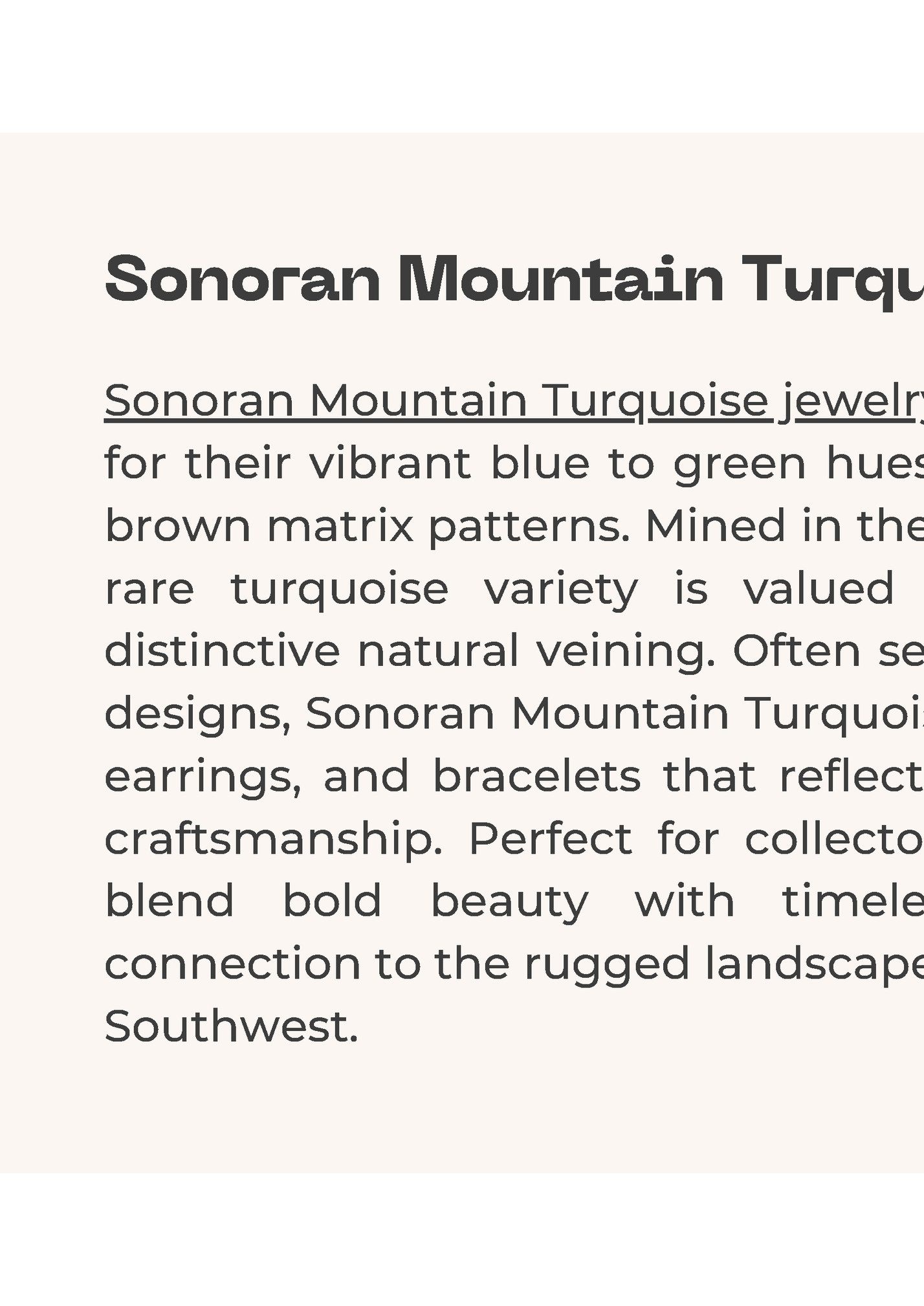 Sonoran Mountain Turquoise Jewelry