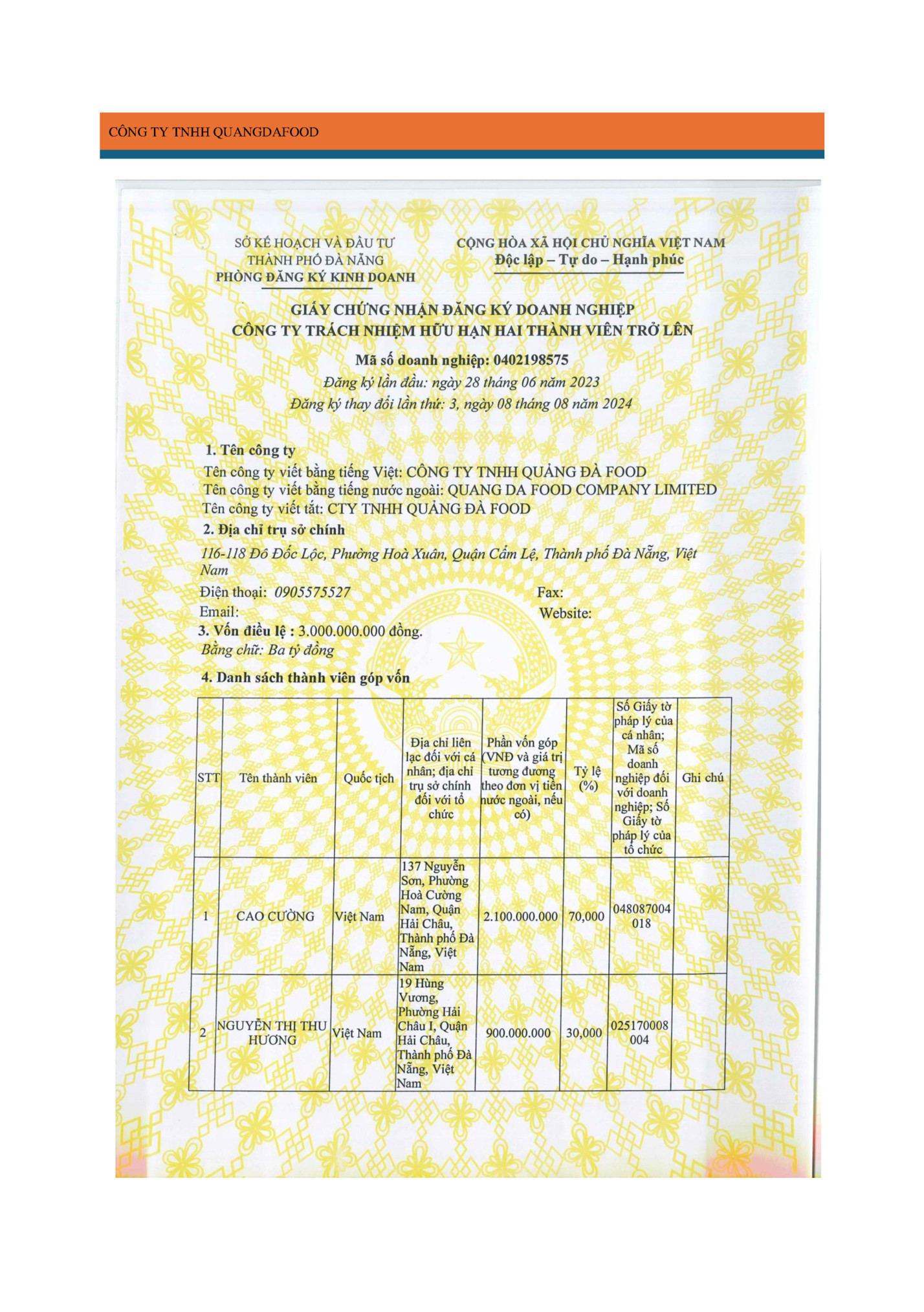 CÔNG TY TNHH QUANGDAFOOD