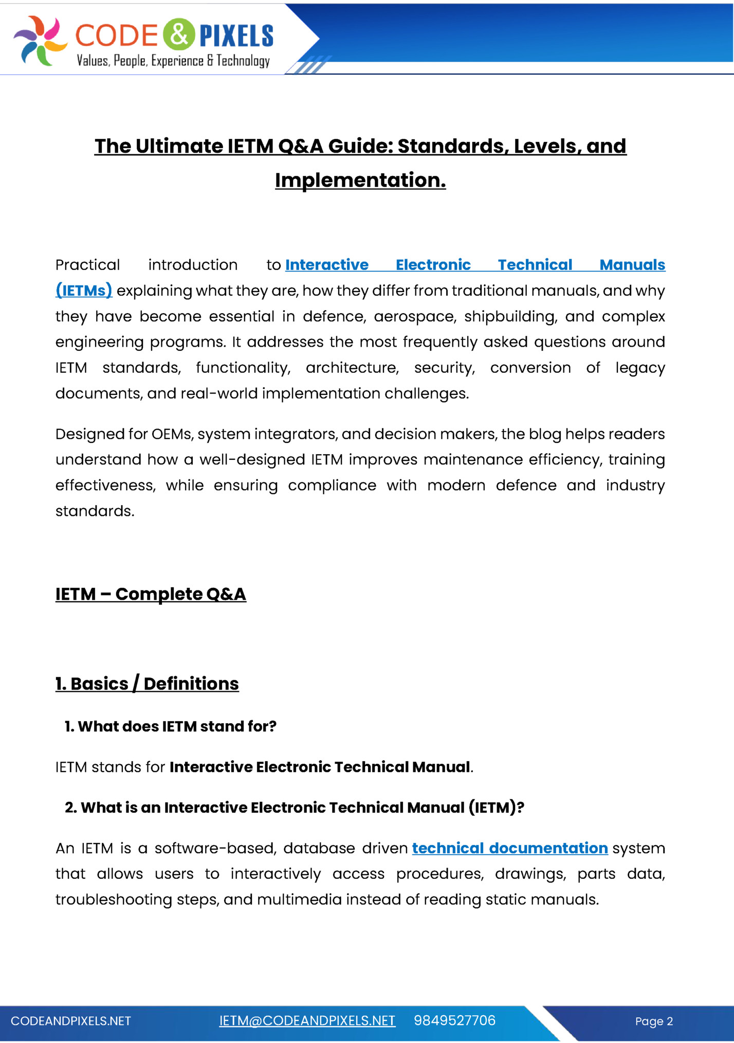 The Ultimate IETM Q&A Guide: Standards, Levels, and