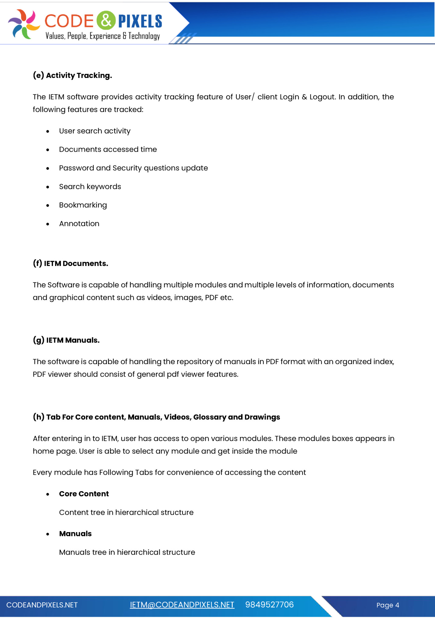 (e) Activity Tracking.