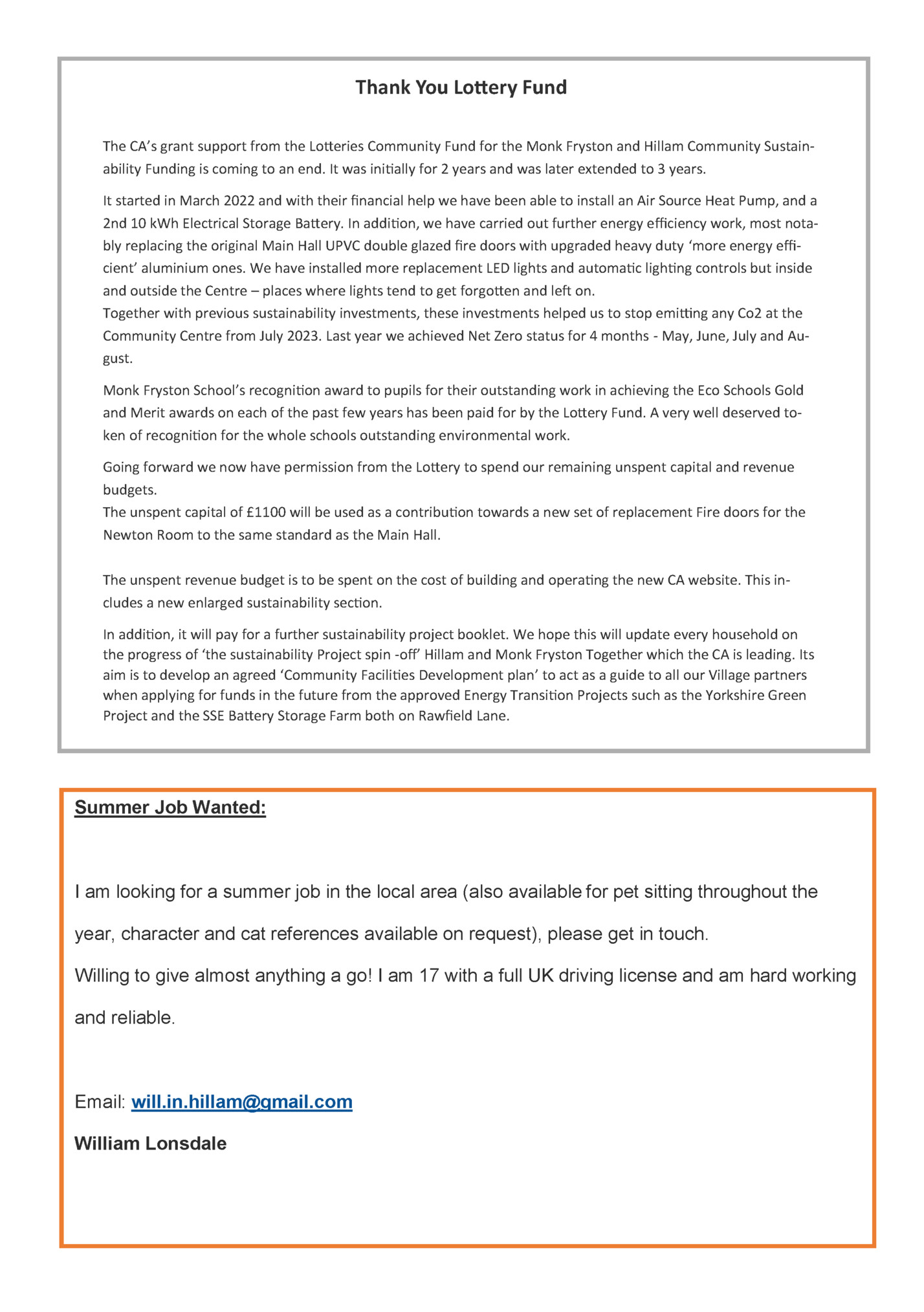 Thank You Lottery Fund Thank You Lottery Fund