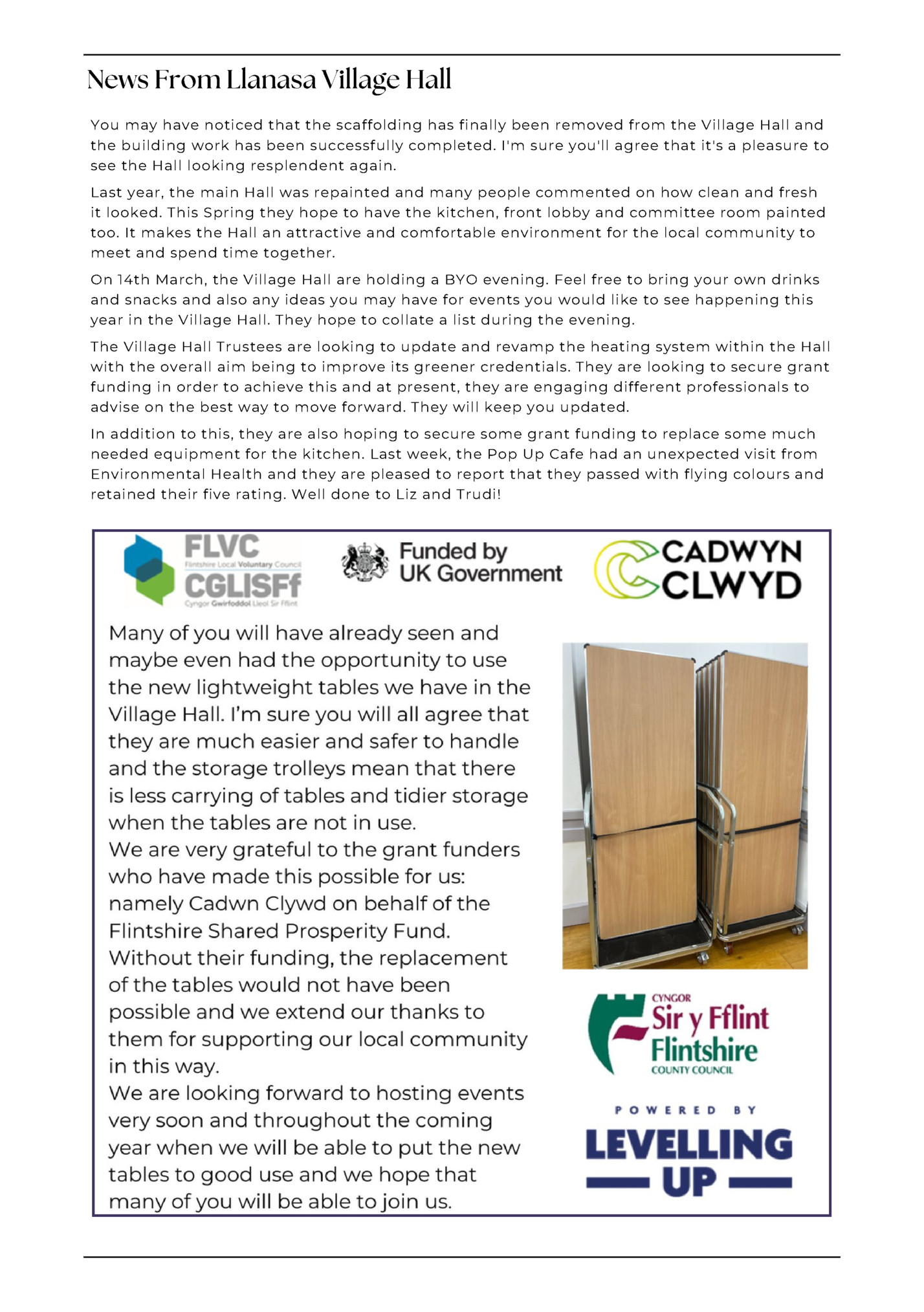 News From Llanasa Village Hall