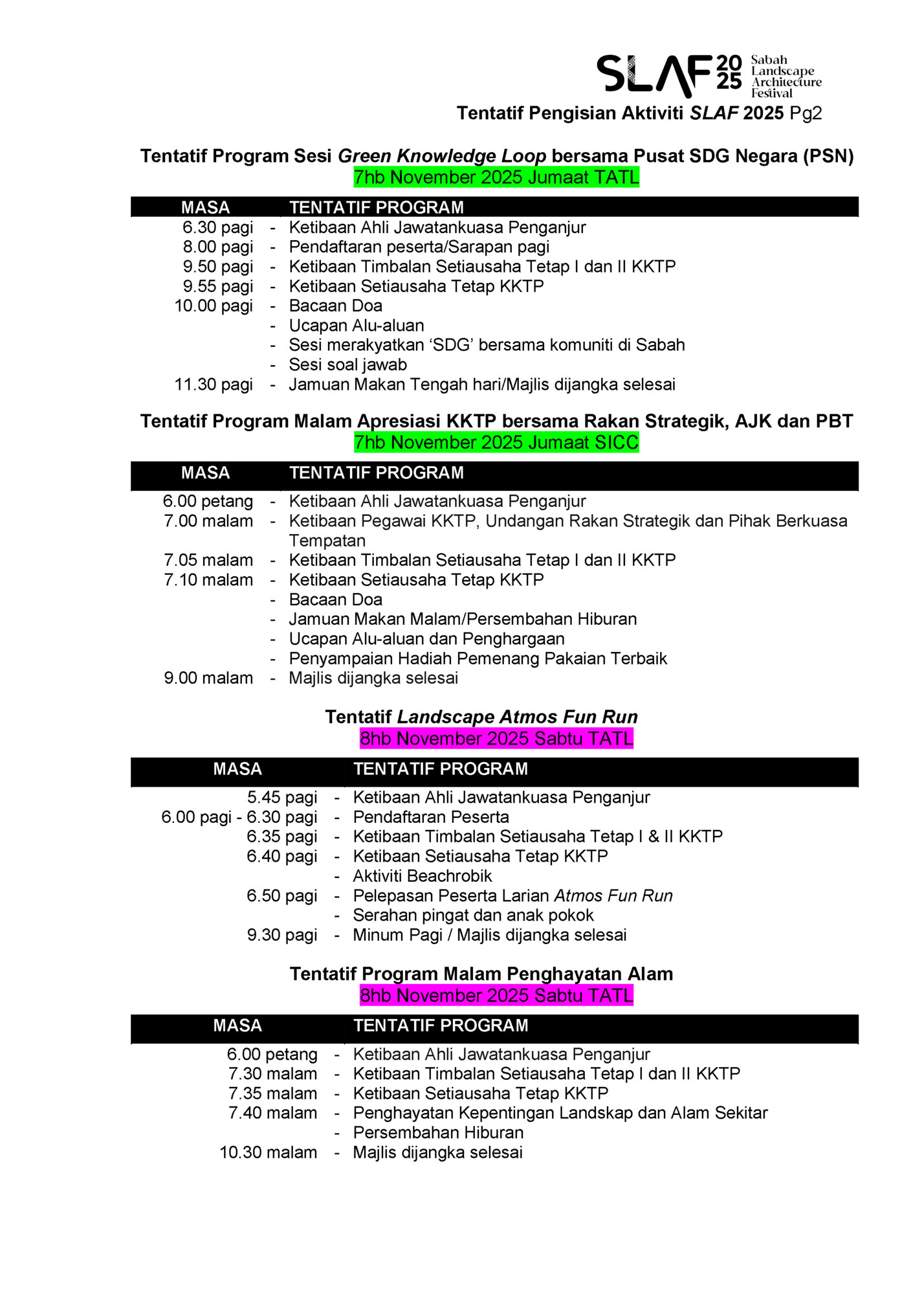 Tentatif Pengisian Aktiviti SLAF 2025 Pg2 Tentatif Pengisian Aktiviti SLAF 2025 Pg2