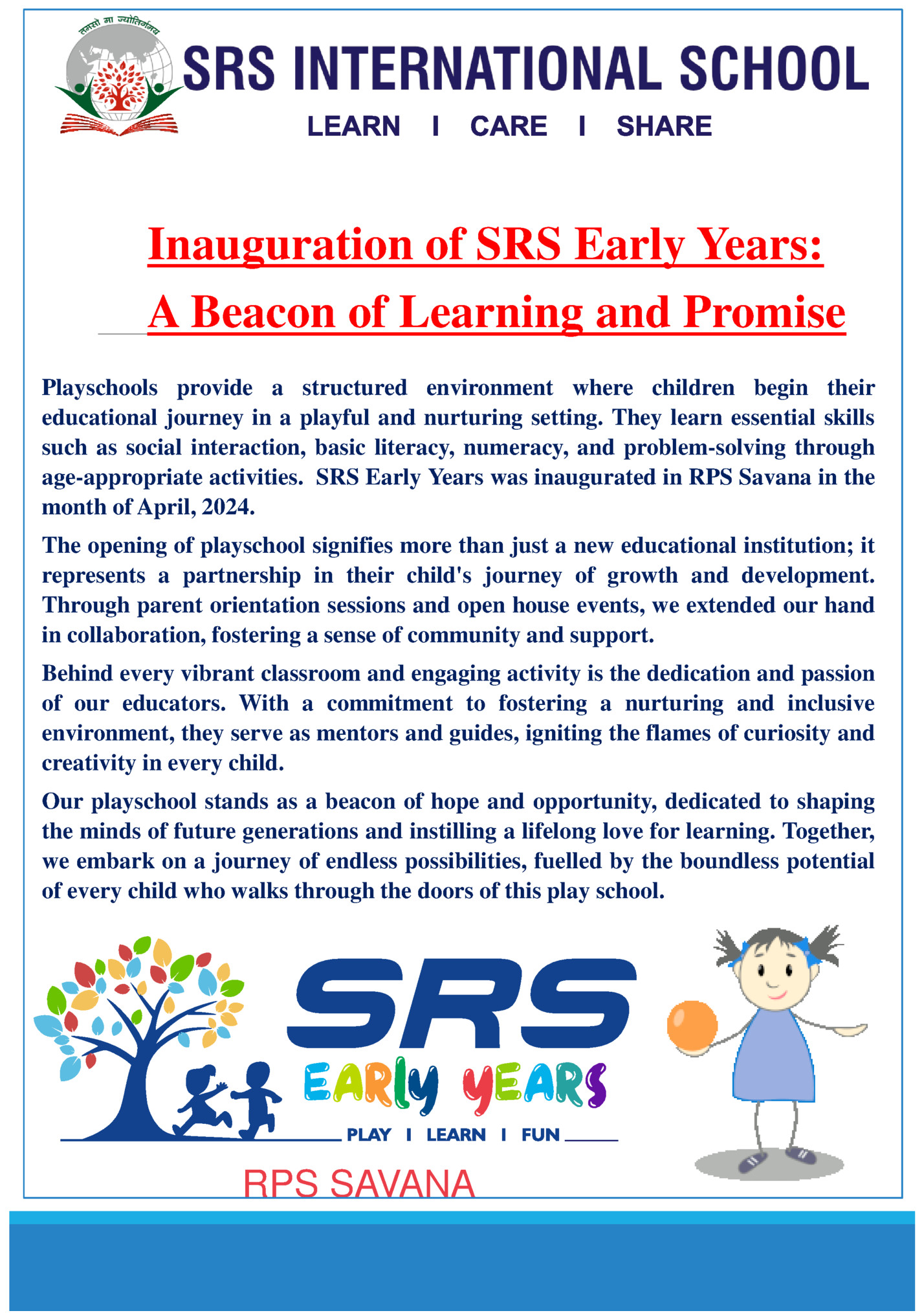 Inauguration of SRS Early Years: