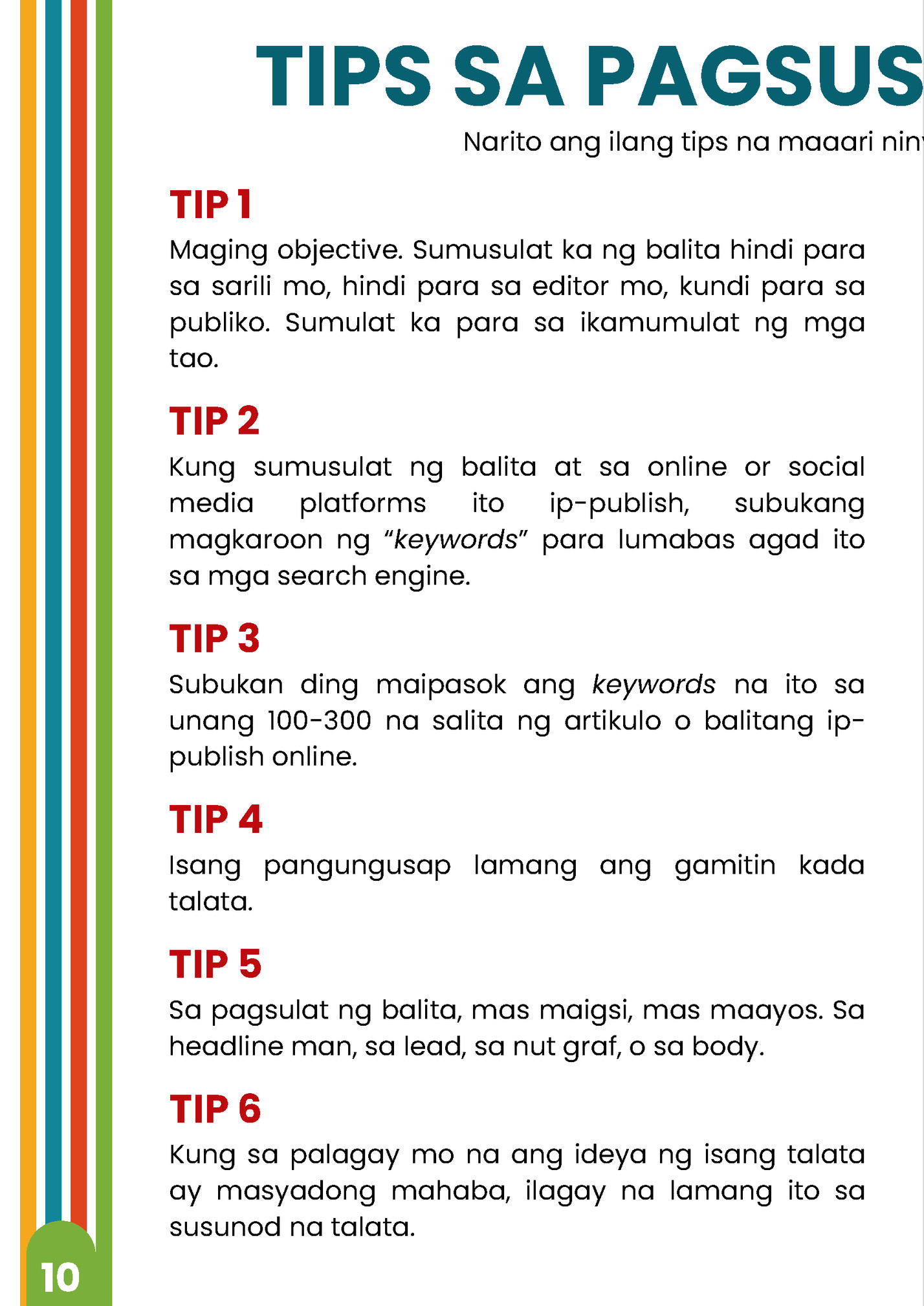 TIPS SA PAGSUSULAT NG BALITA