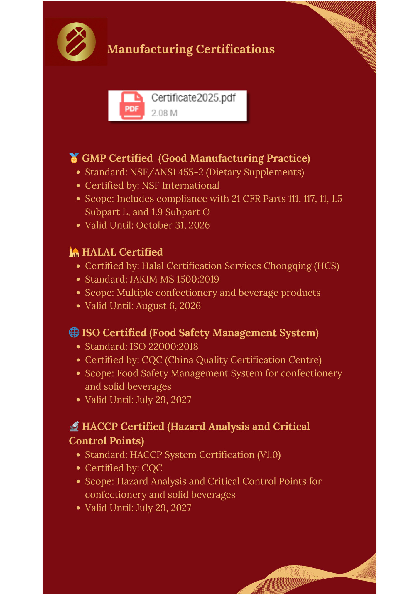 Manufacturing Certifications Manufacturing Certifications