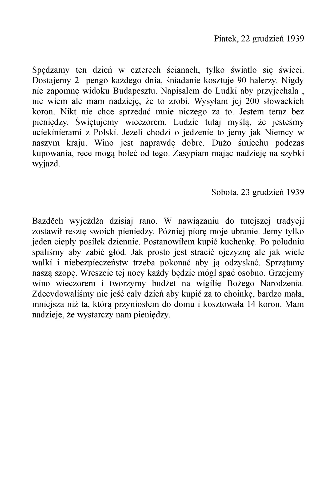 Piatek, 22 grudzień 1939