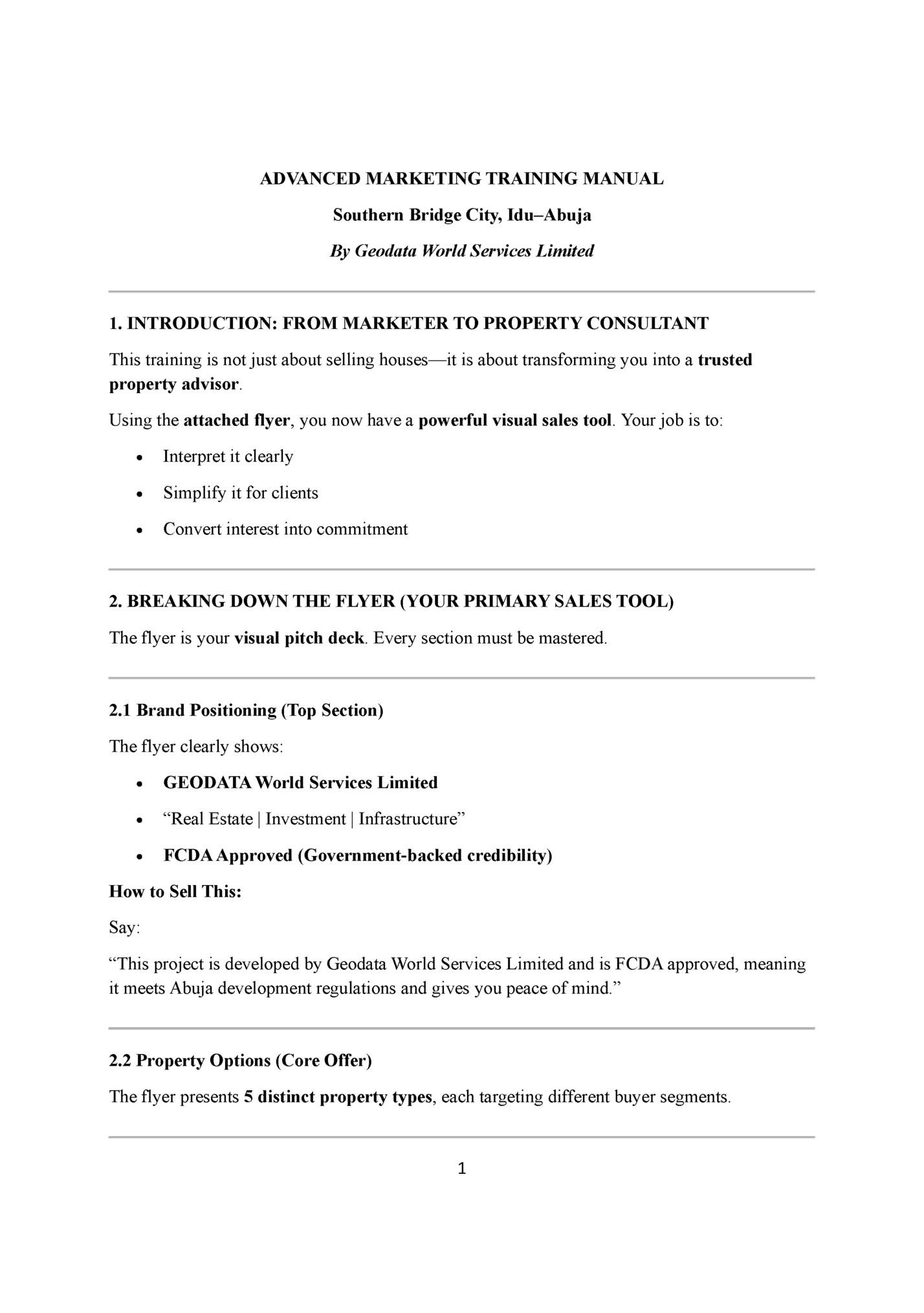 ADVANCED MARKETING TRAINING MANUAL