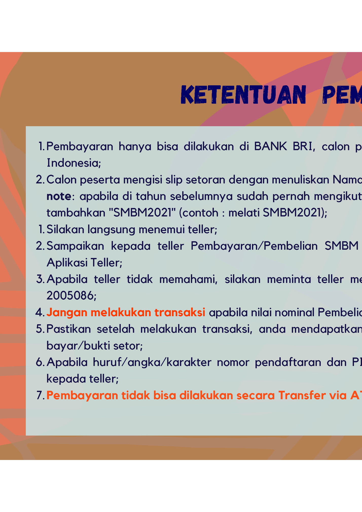 KETENTUAN PEMBAYARAN DI BANK BRI