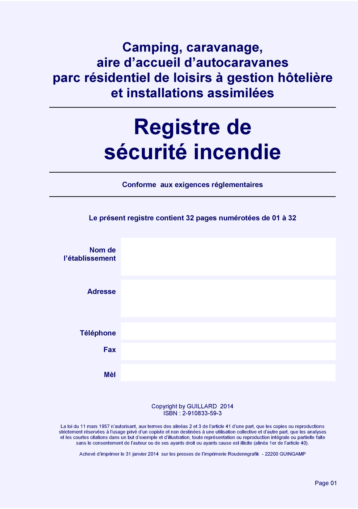 REGISTRE CAMPING CARAVANING REGISTRE CAMPING CARAVANING