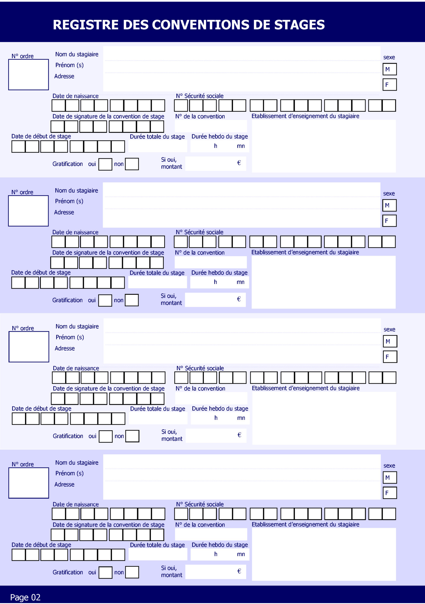 REGISTRE DES CONVENTIONS DE STAGES