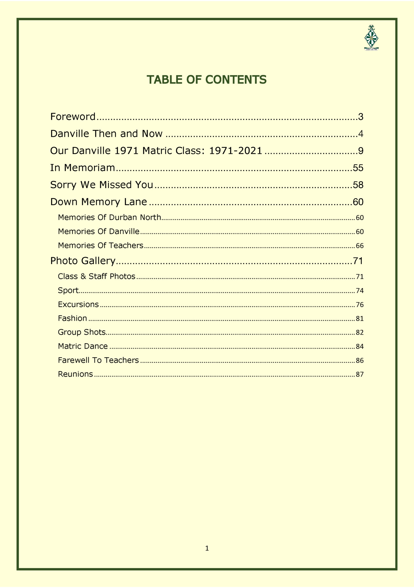 TABLE OF CONTENTS