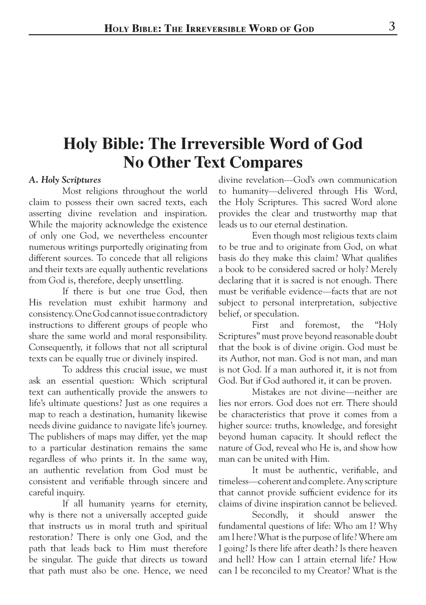 Holy Bible: The Irreversible Word of God