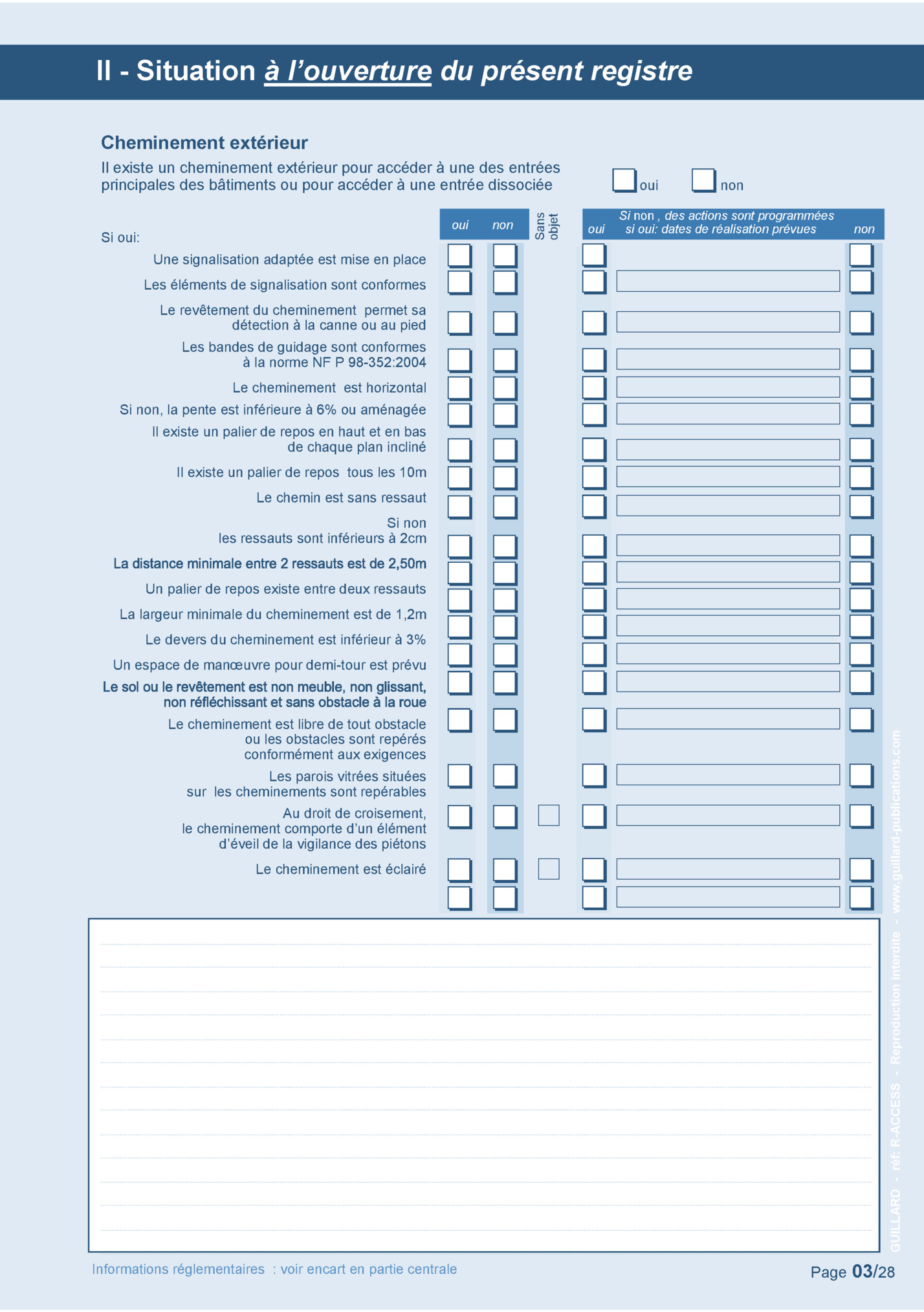 II - Situation à l’ouverture du présent registre