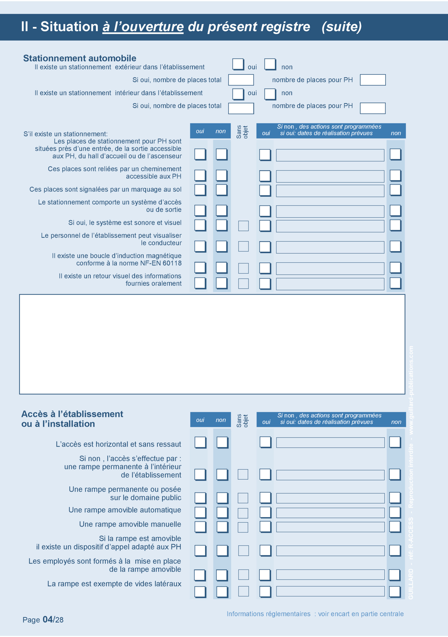 II - Situation à l’ouverture du présent registre (suite)