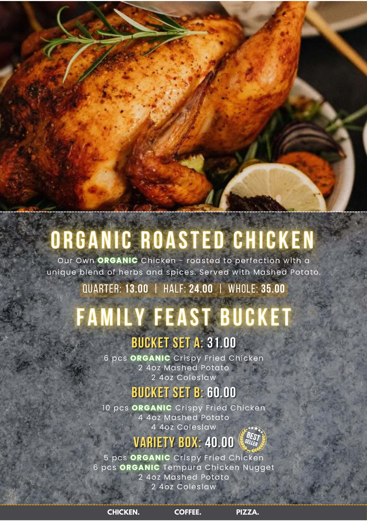 Our Own ORGANIC Chicken - roasted to perfection with a
