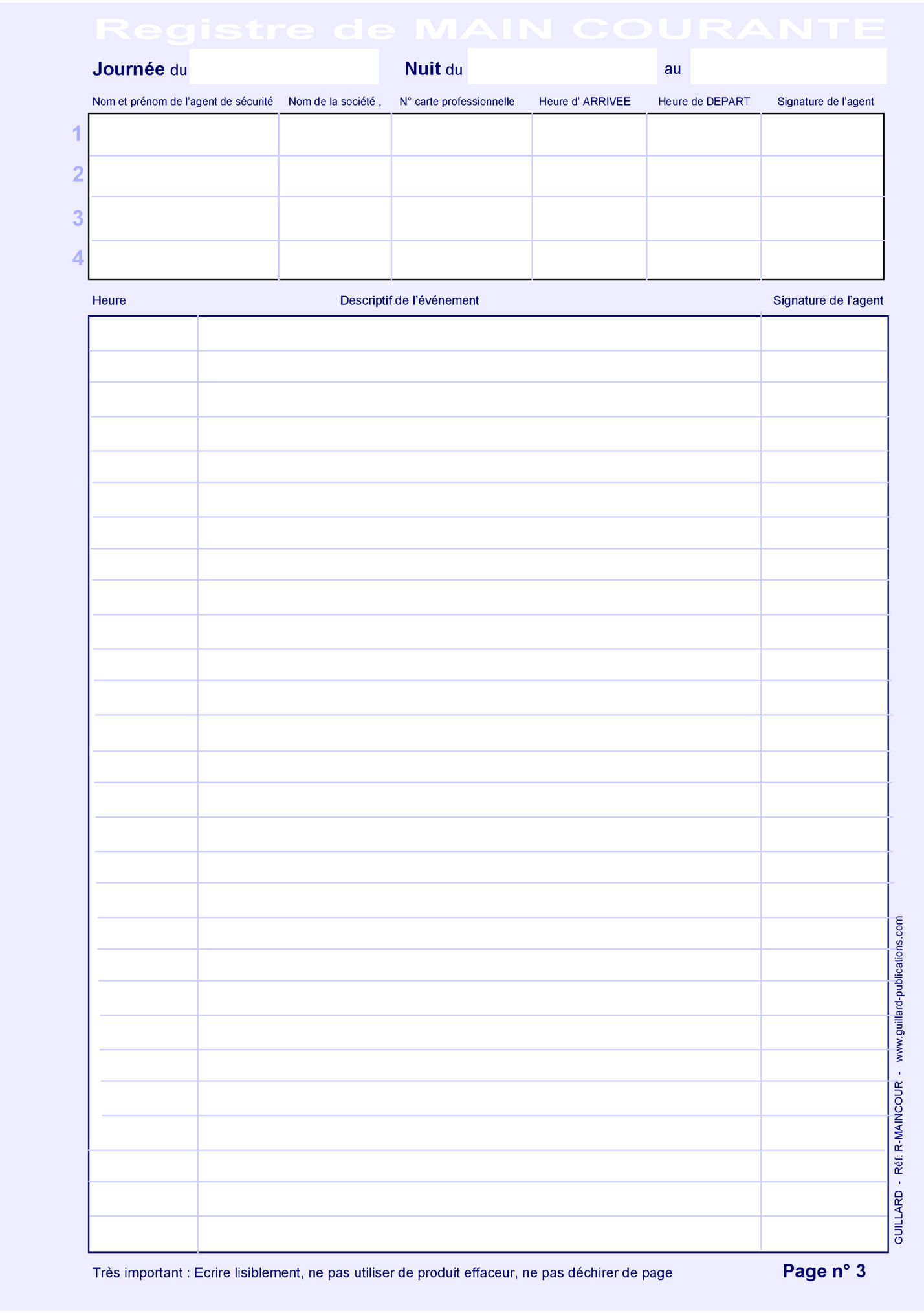 Registre de MAIN COURANTE