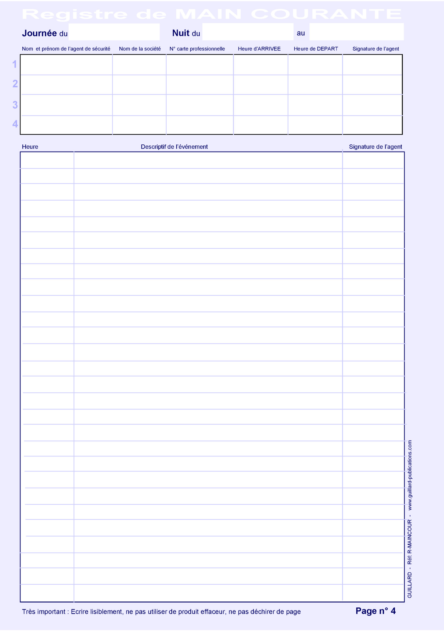 Registre de MAIN COURANTE