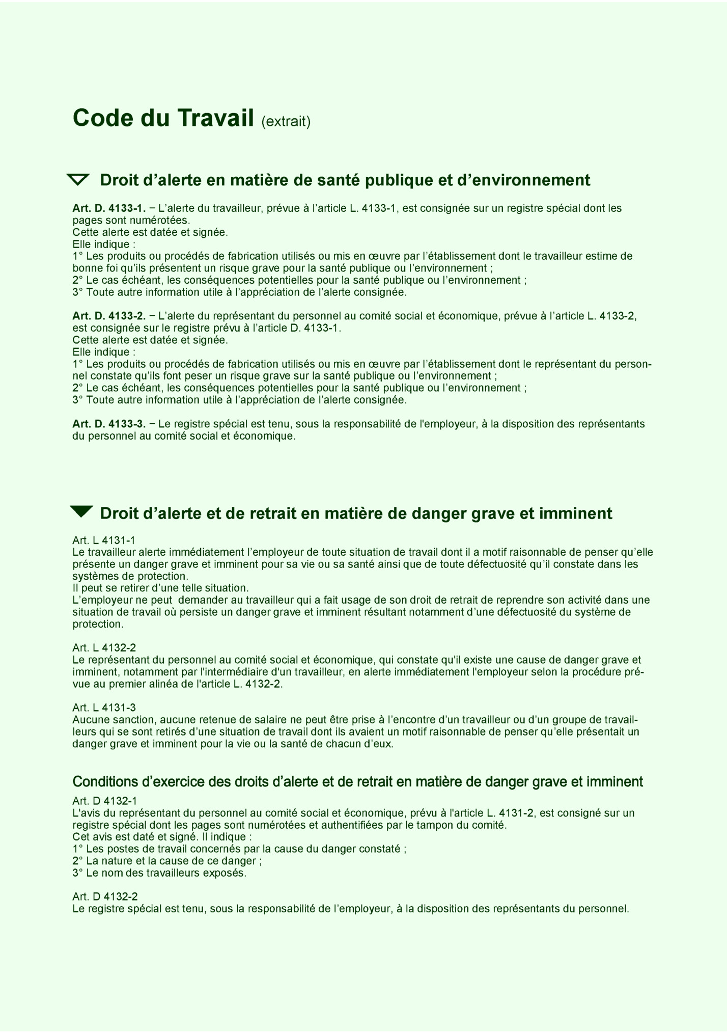 Code du Travail (extrait)