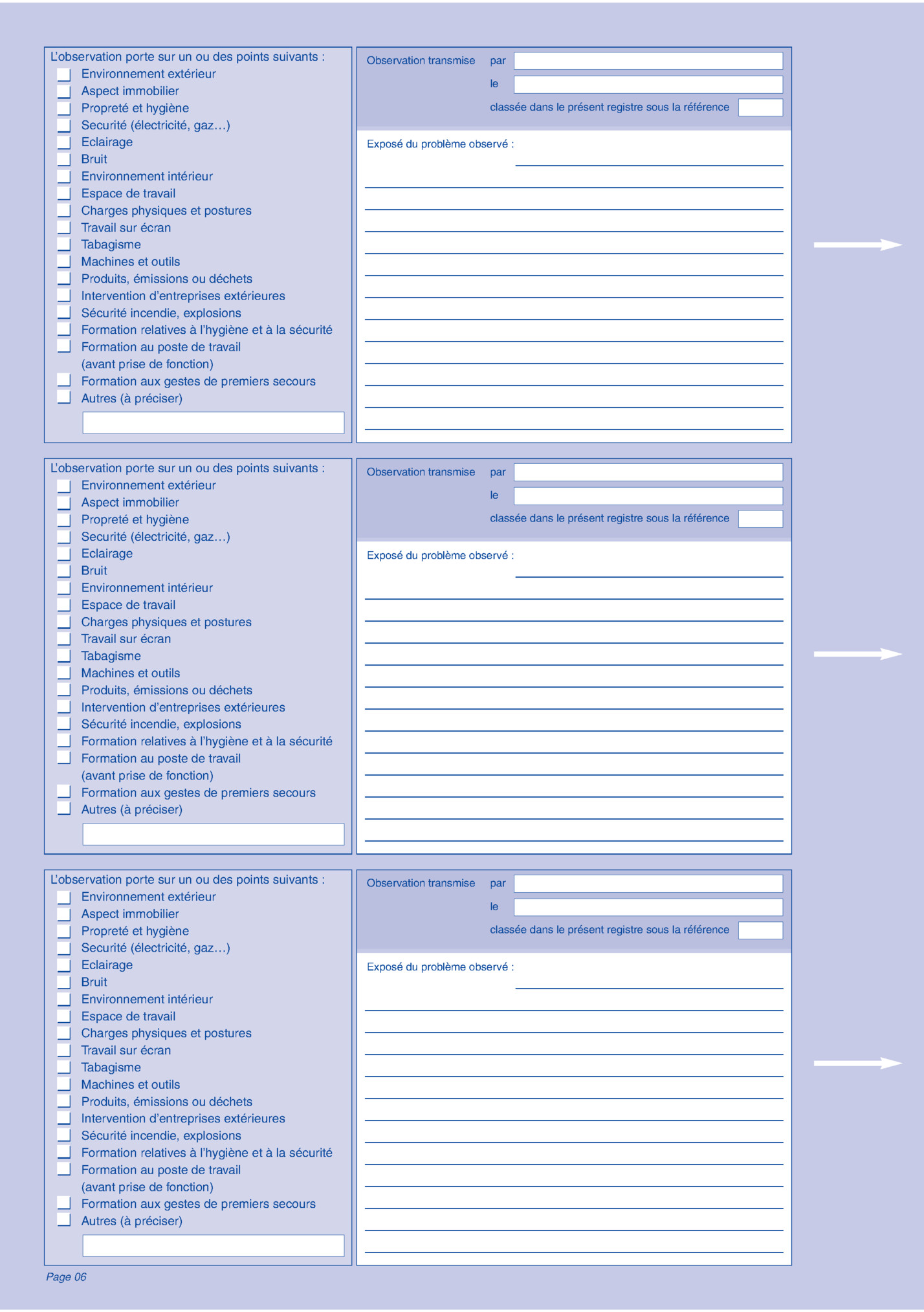 L’observation porte sur un ou des points suivants :