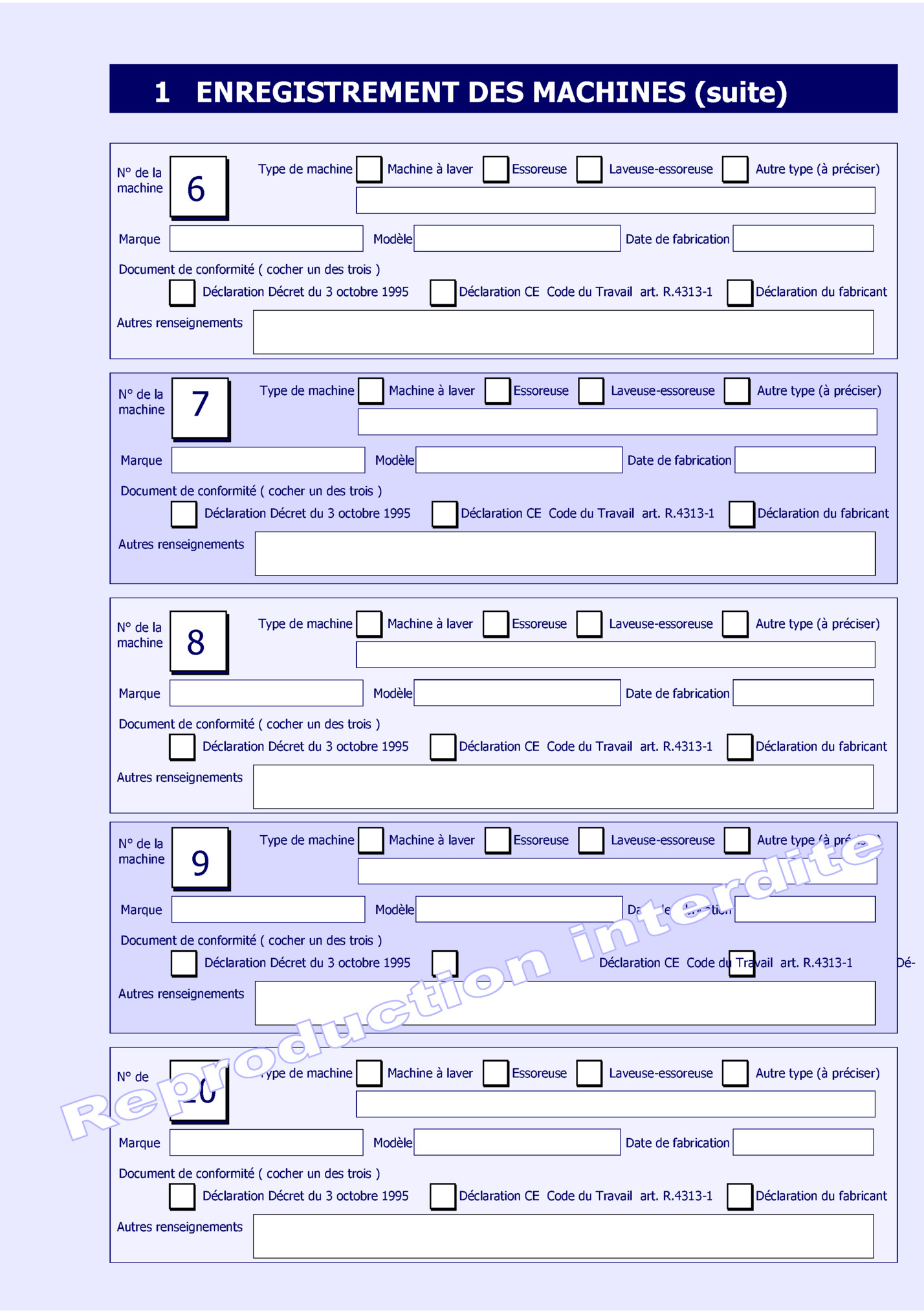 1 ENREGISTREMENT DES MACHINES (suite)